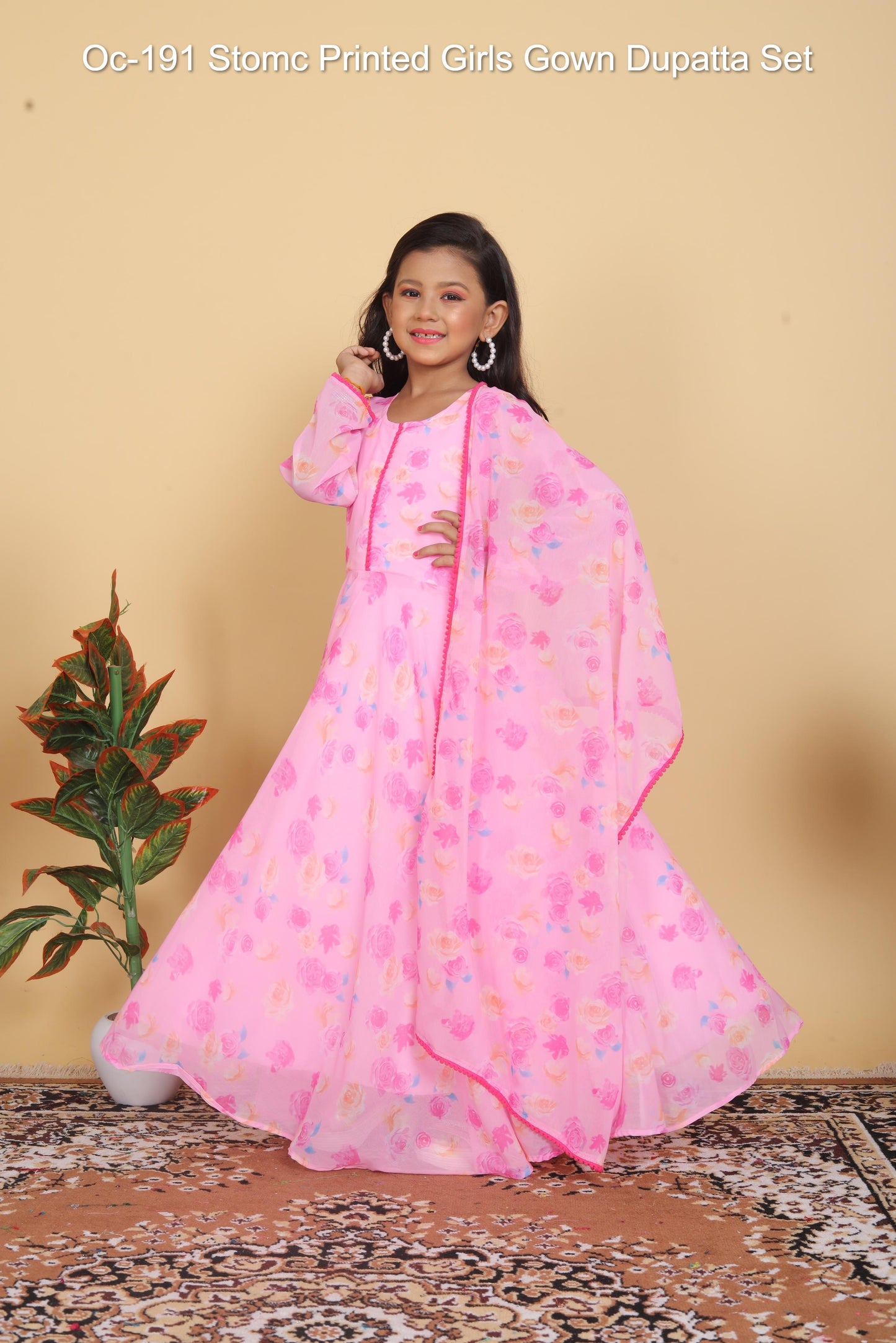 Oc-191 Stomc Printed Girls Gown Dupatta Set