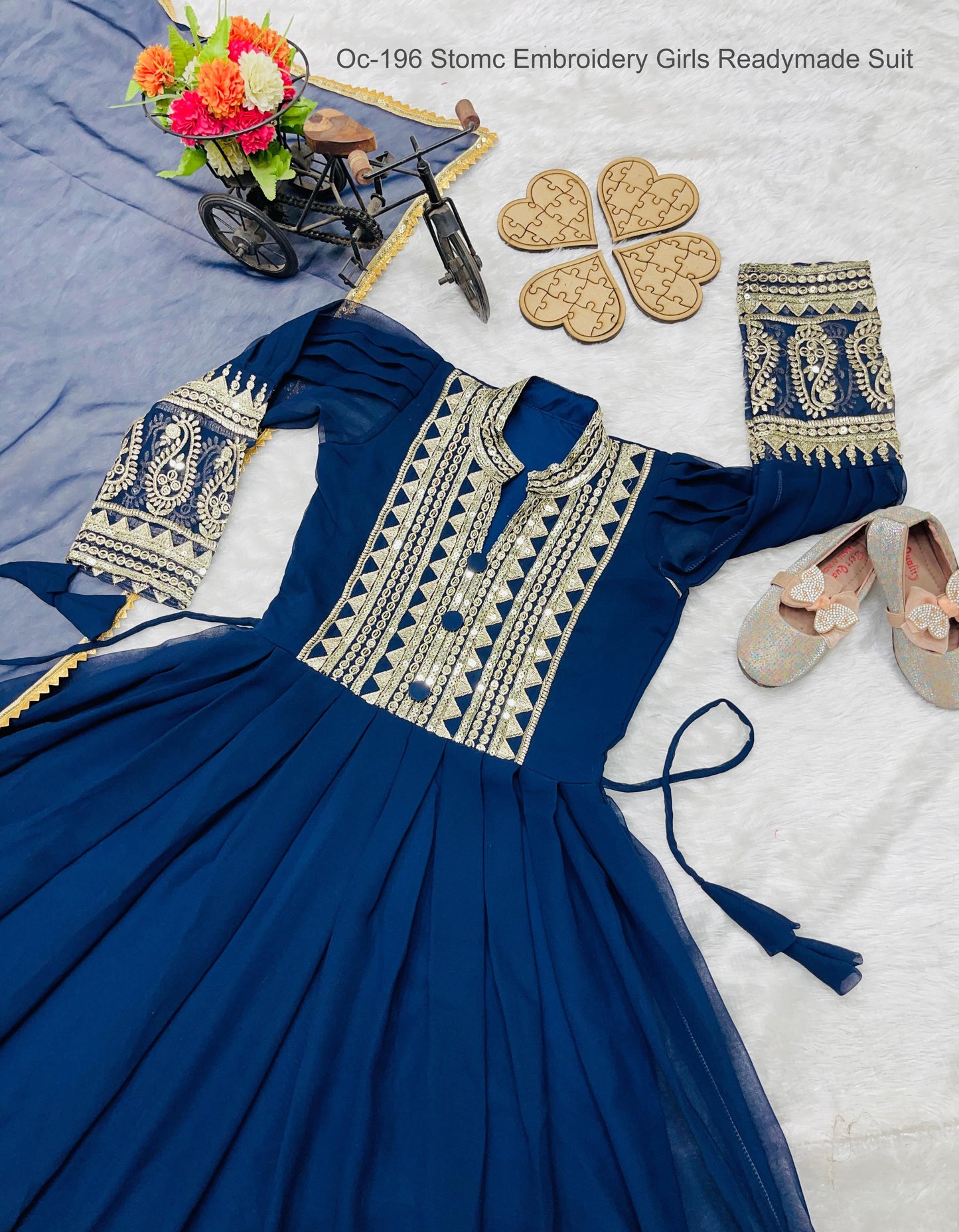 Oc-196 Stomc Embroidery Girls Readymade Suit