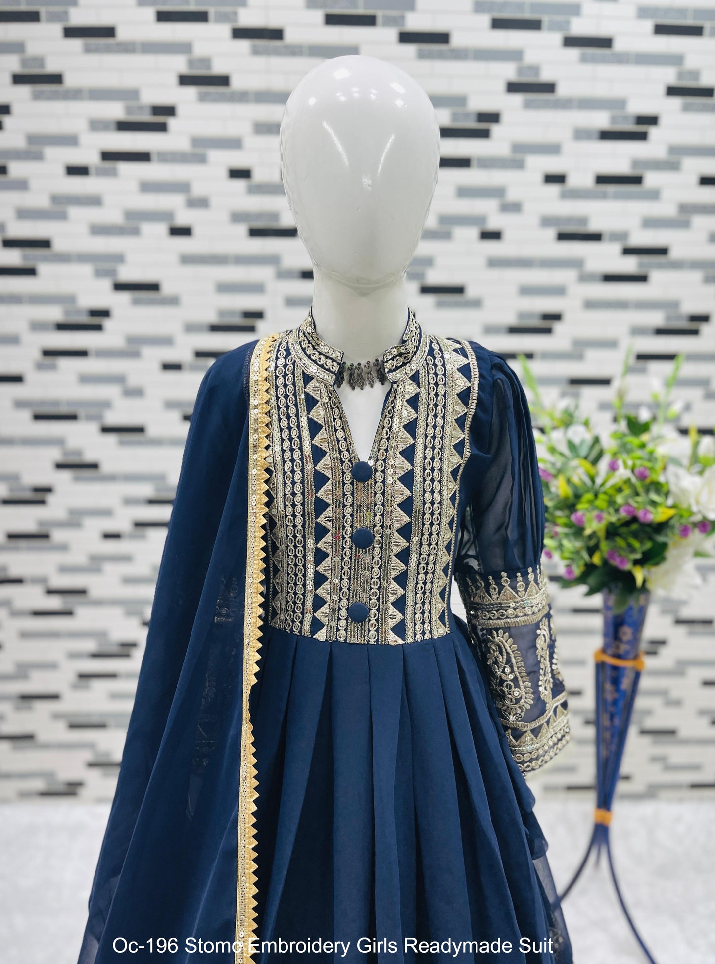 Oc-196 Stomc Embroidery Girls Readymade Suit