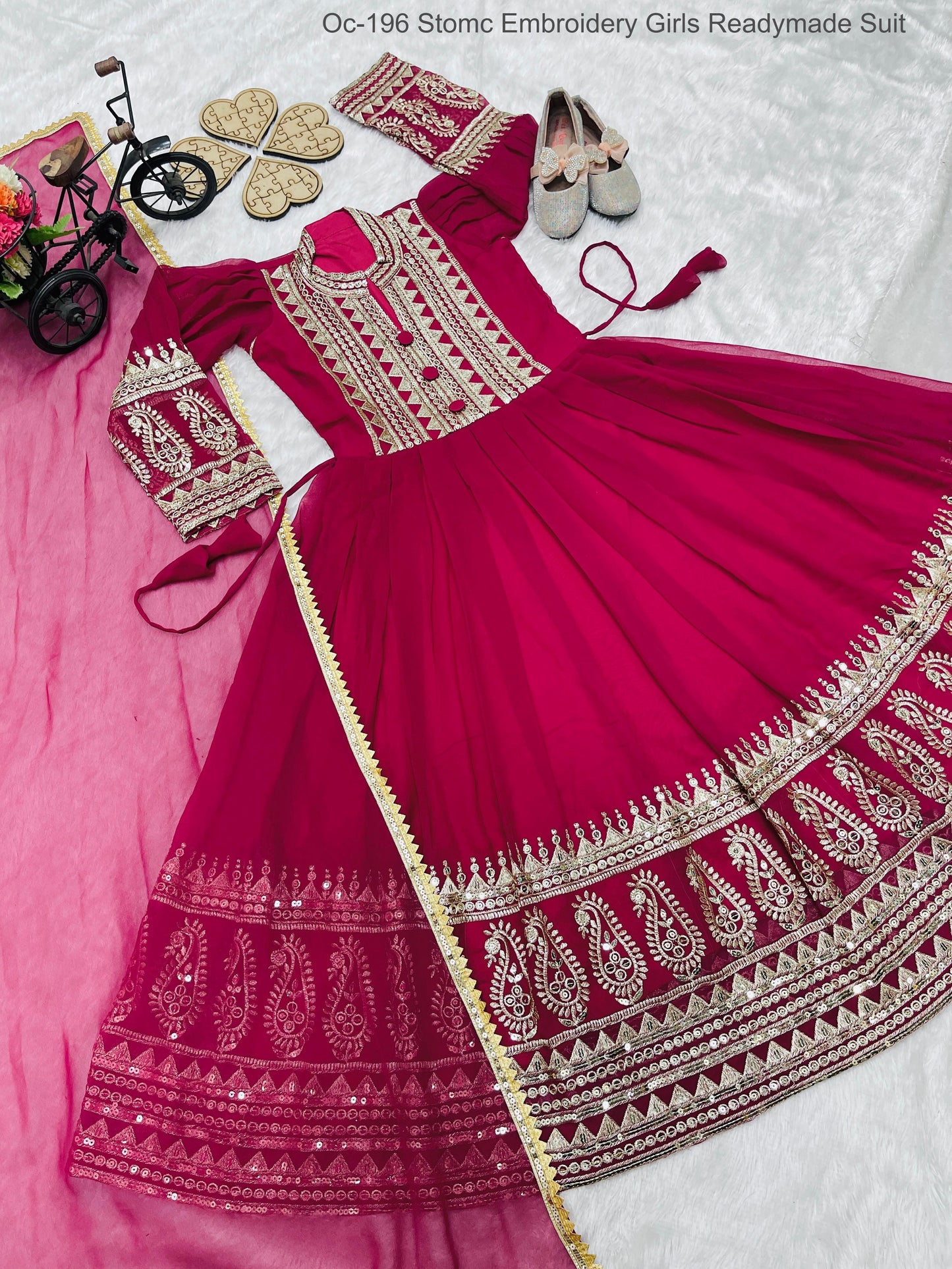 Oc-196 Stomc Embroidery Girls Readymade Suit