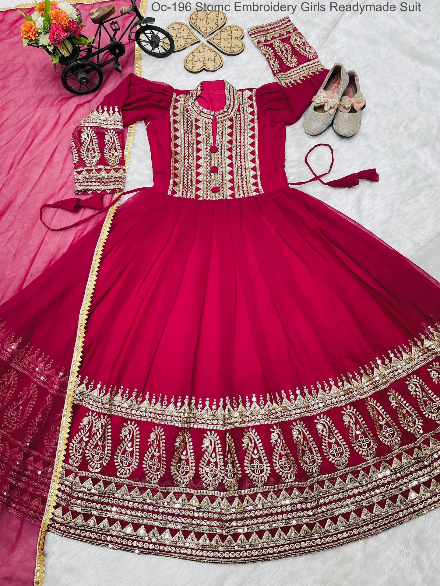 Oc-196 Stomc Embroidery Girls Readymade Suit
