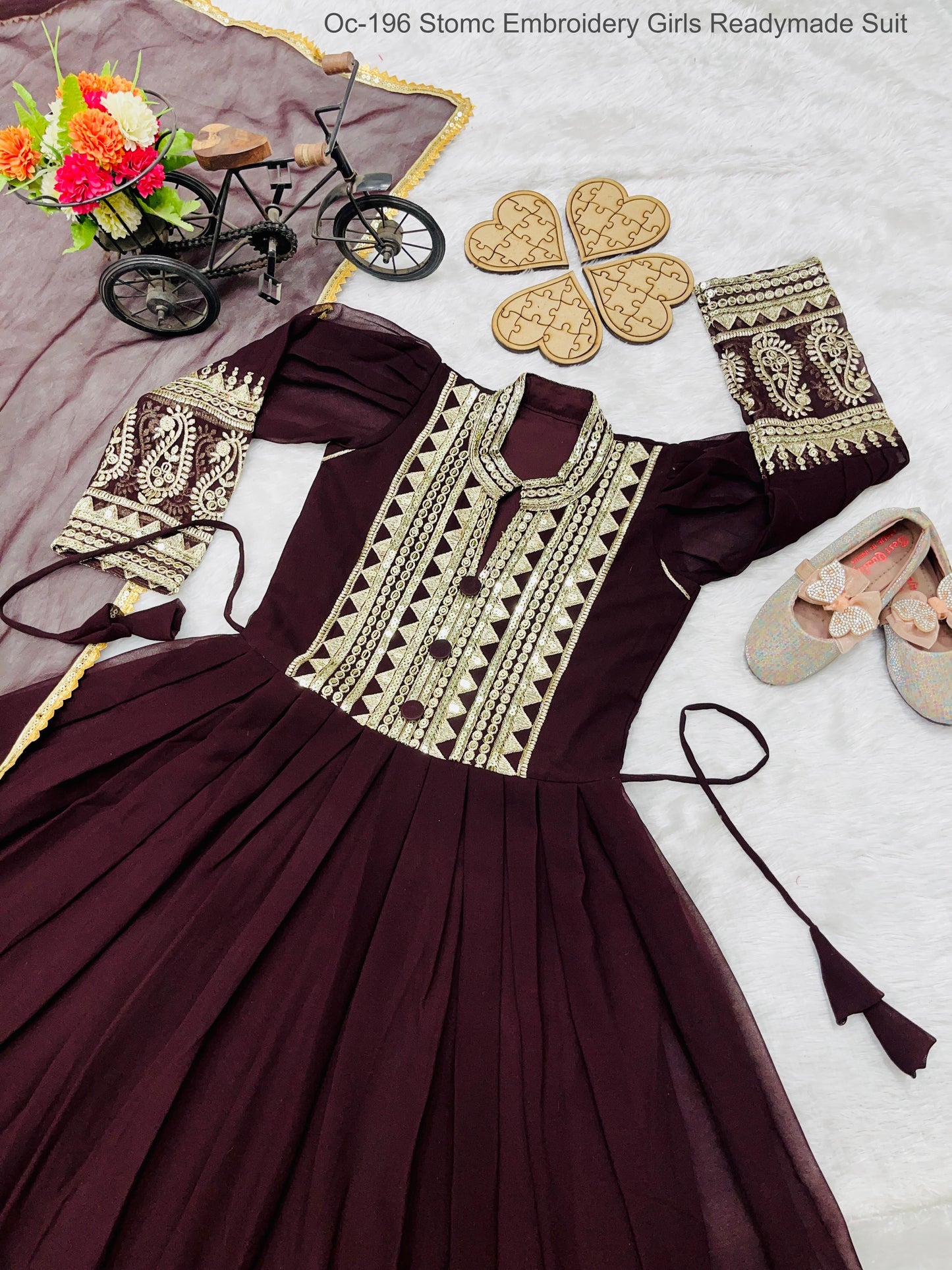 Oc-196 Stomc Embroidery Girls Readymade Suit