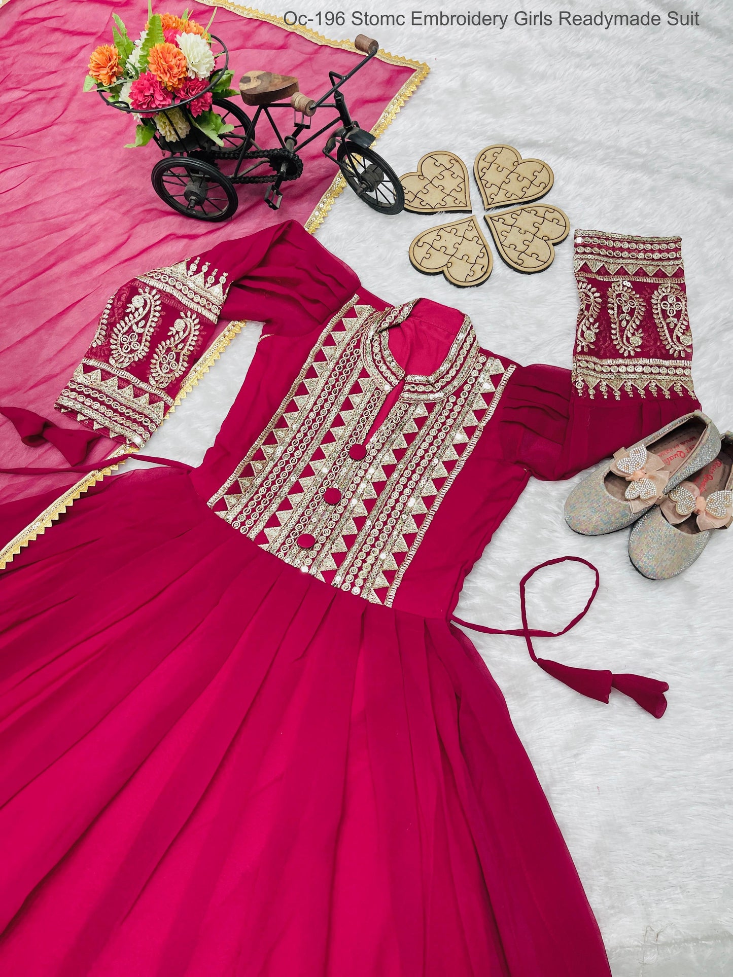 Oc-196 Stomc Embroidery Girls Readymade Suit
