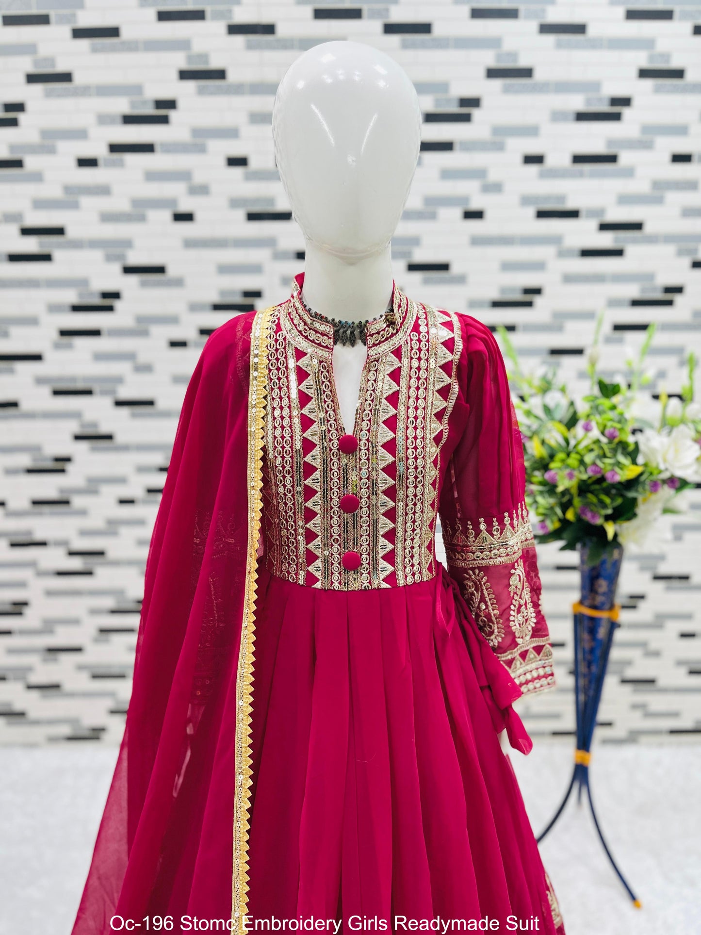 Oc-196 Stomc Embroidery Girls Readymade Suit