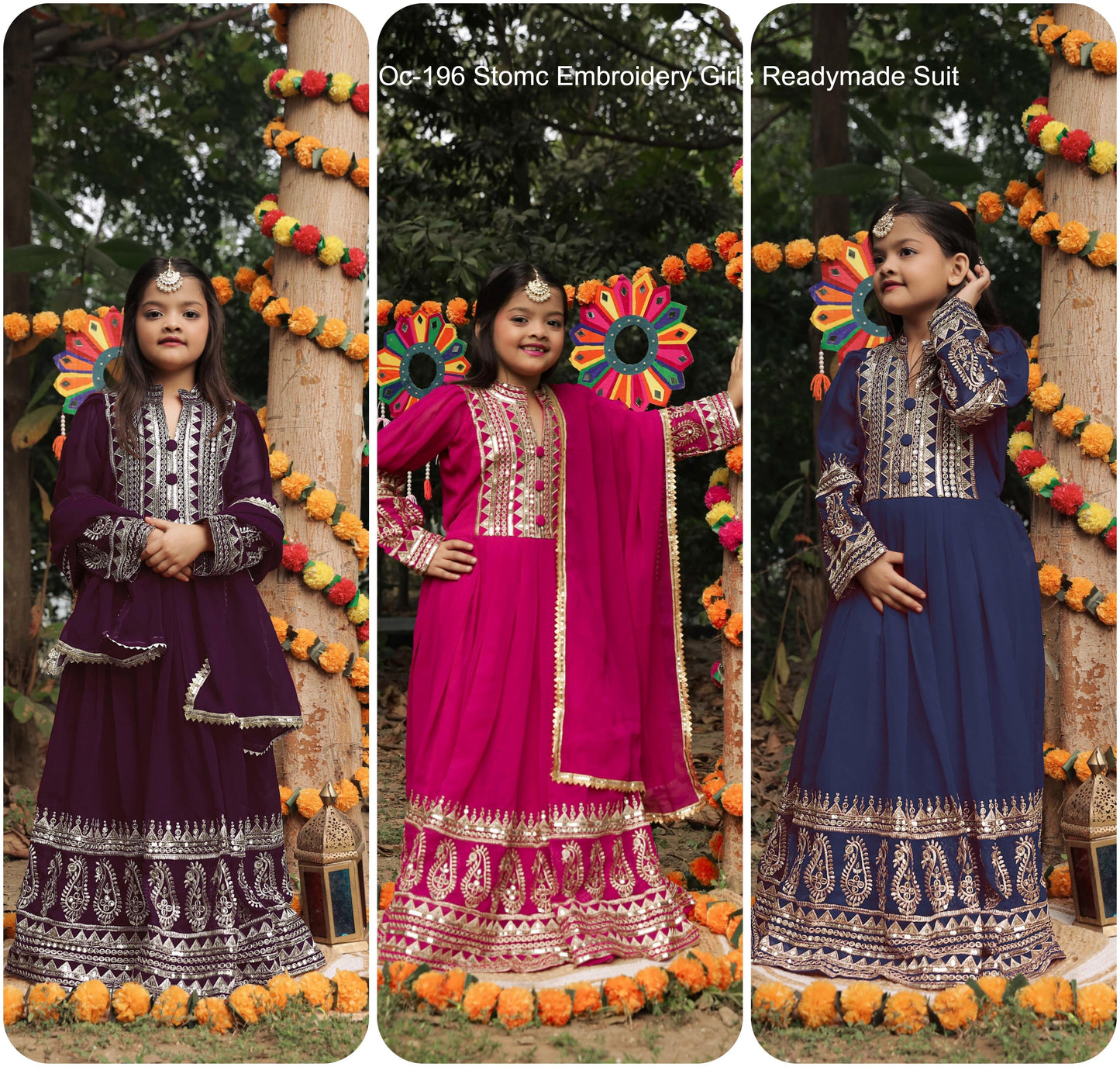 Oc-196 Stomc Embroidery Girls Readymade Suit