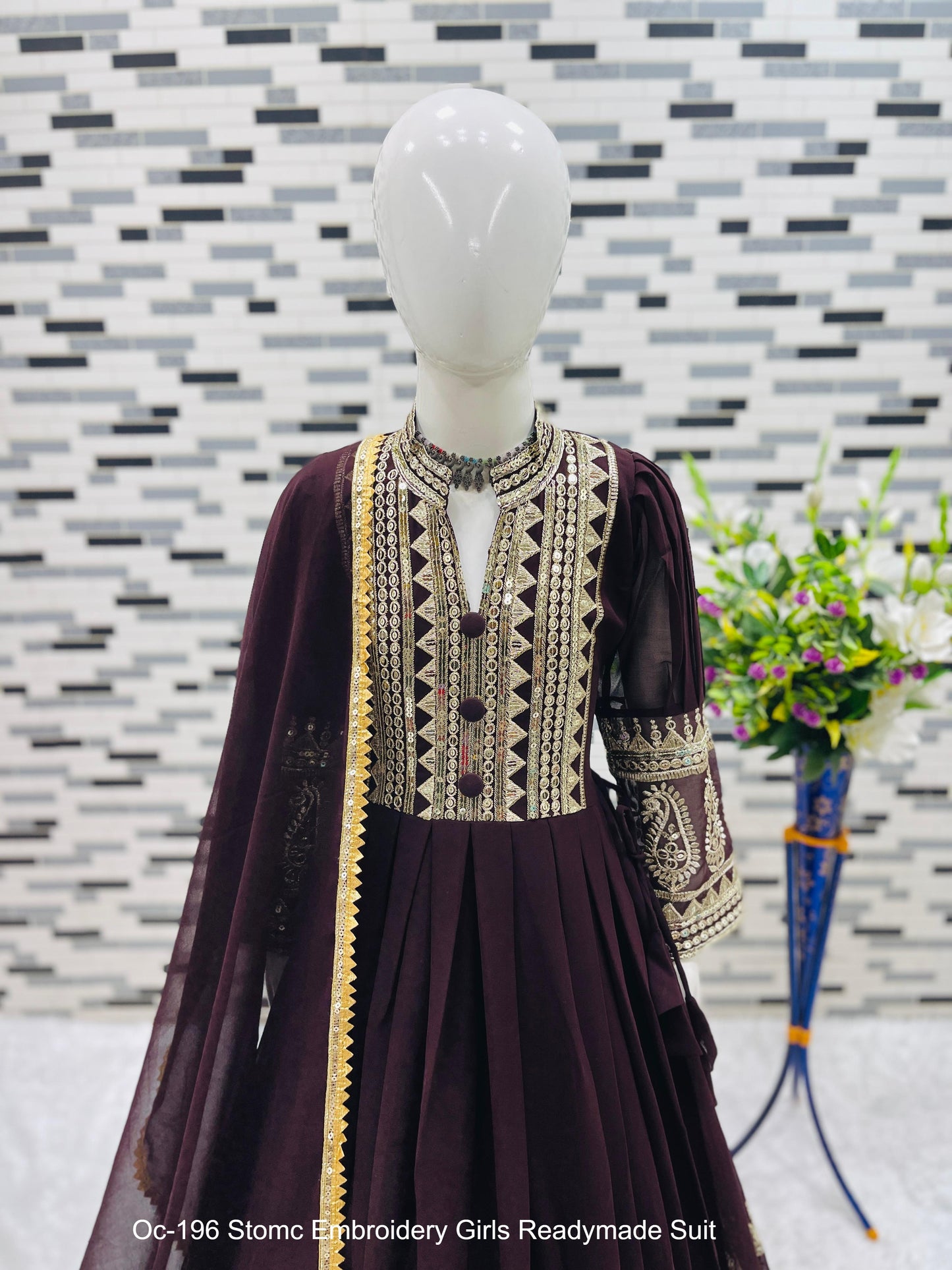 Oc-196 Stomc Embroidery Girls Readymade Suit