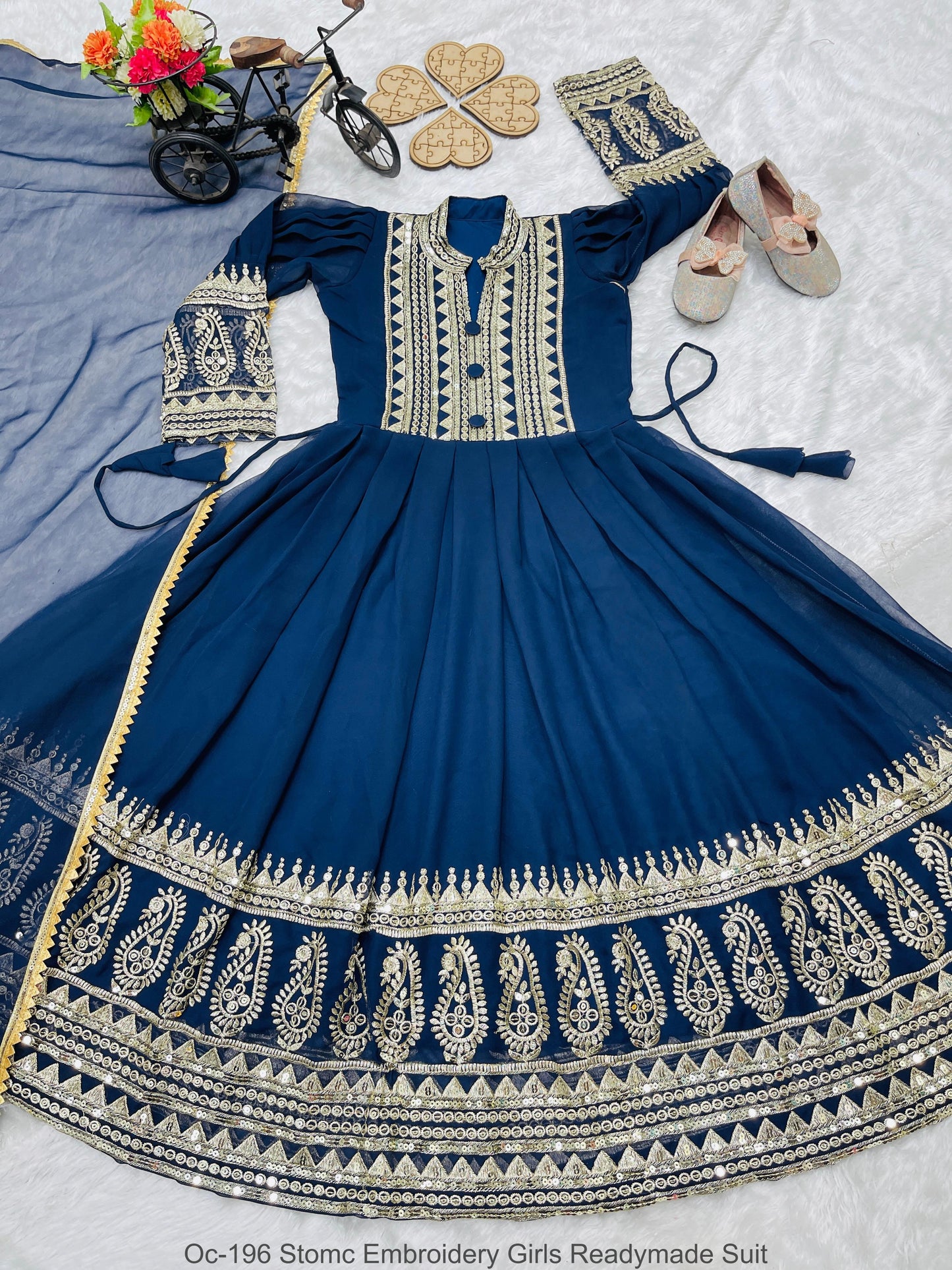 Oc-196 Stomc Embroidery Girls Readymade Suit