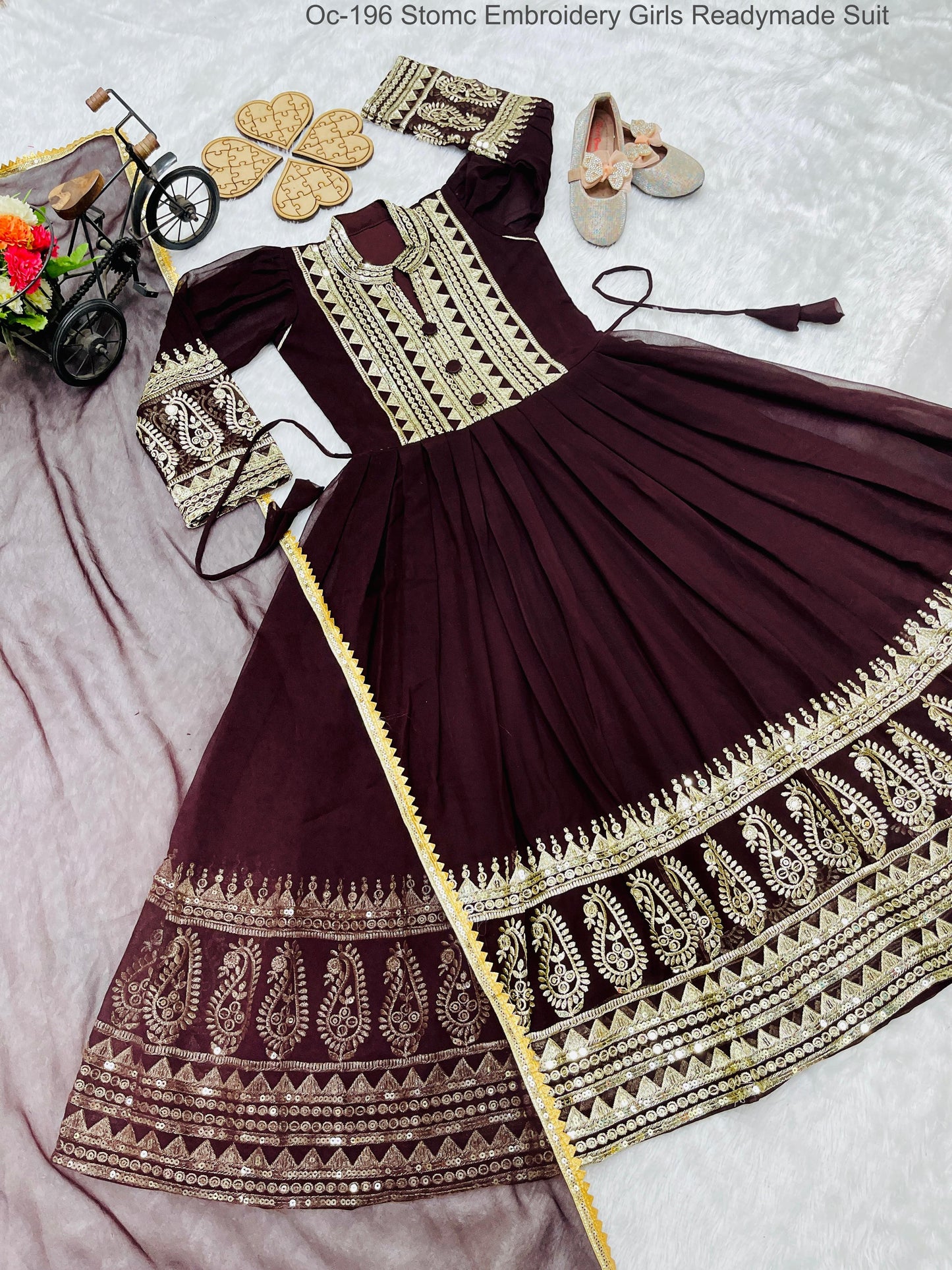 Oc-196 Stomc Embroidery Girls Readymade Suit