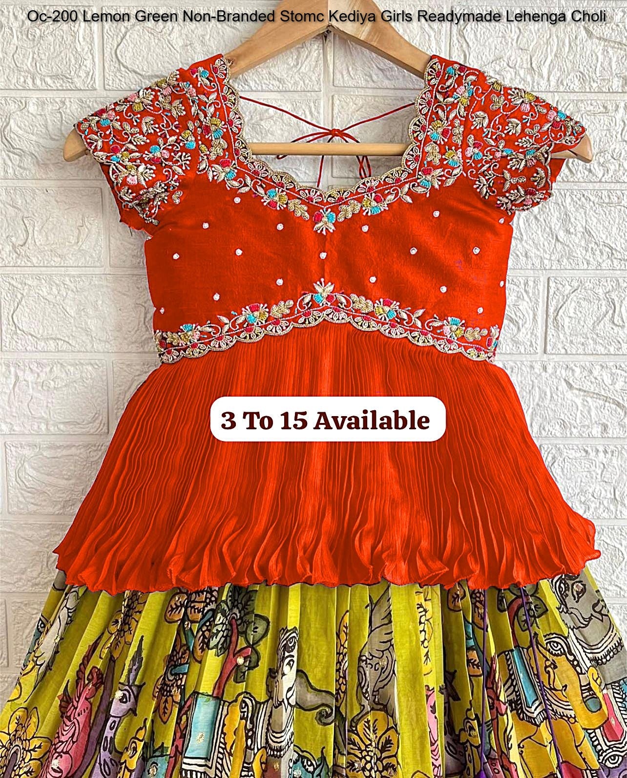 Oc-200 Lemon Green Non-Branded Stomc Kediya Girls Readymade Lehenga Choli