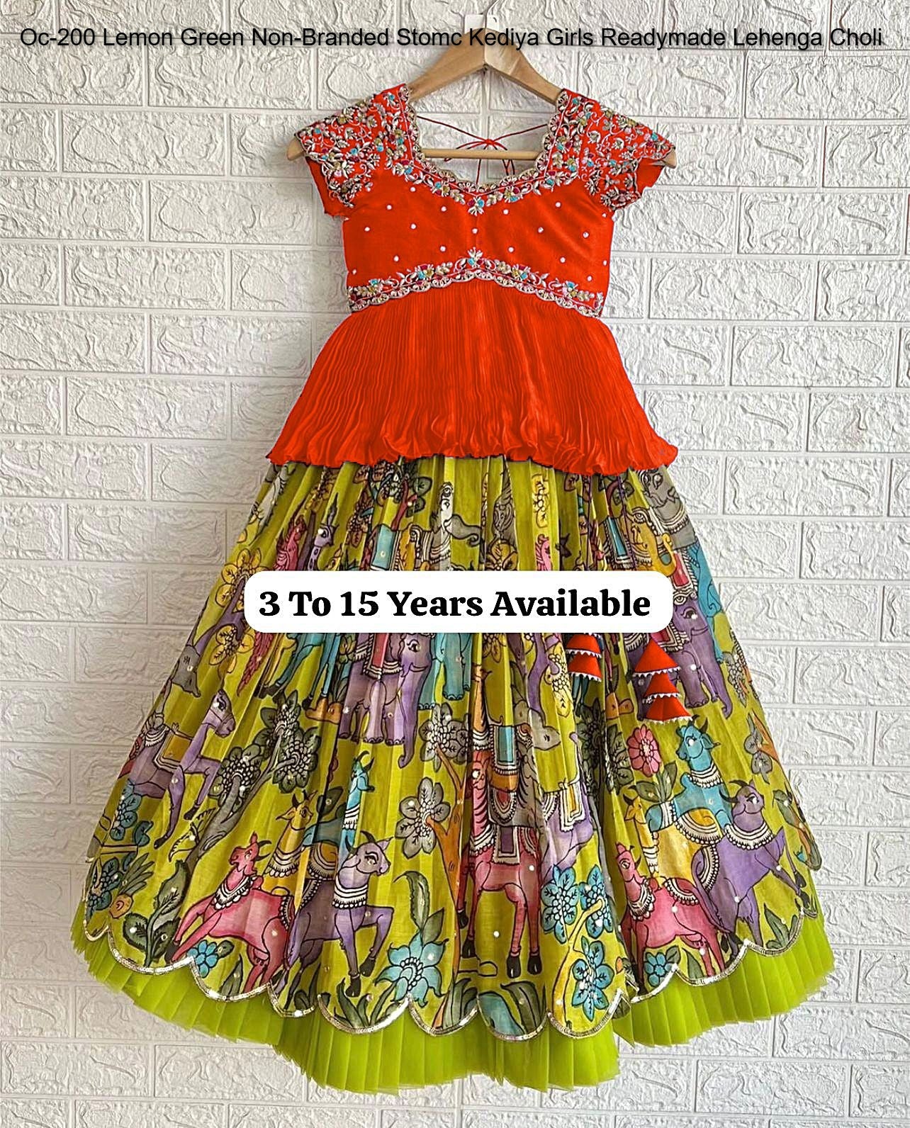 Oc-200 Lemon Green Non-Branded Stomc Kediya Girls Readymade Lehenga Choli