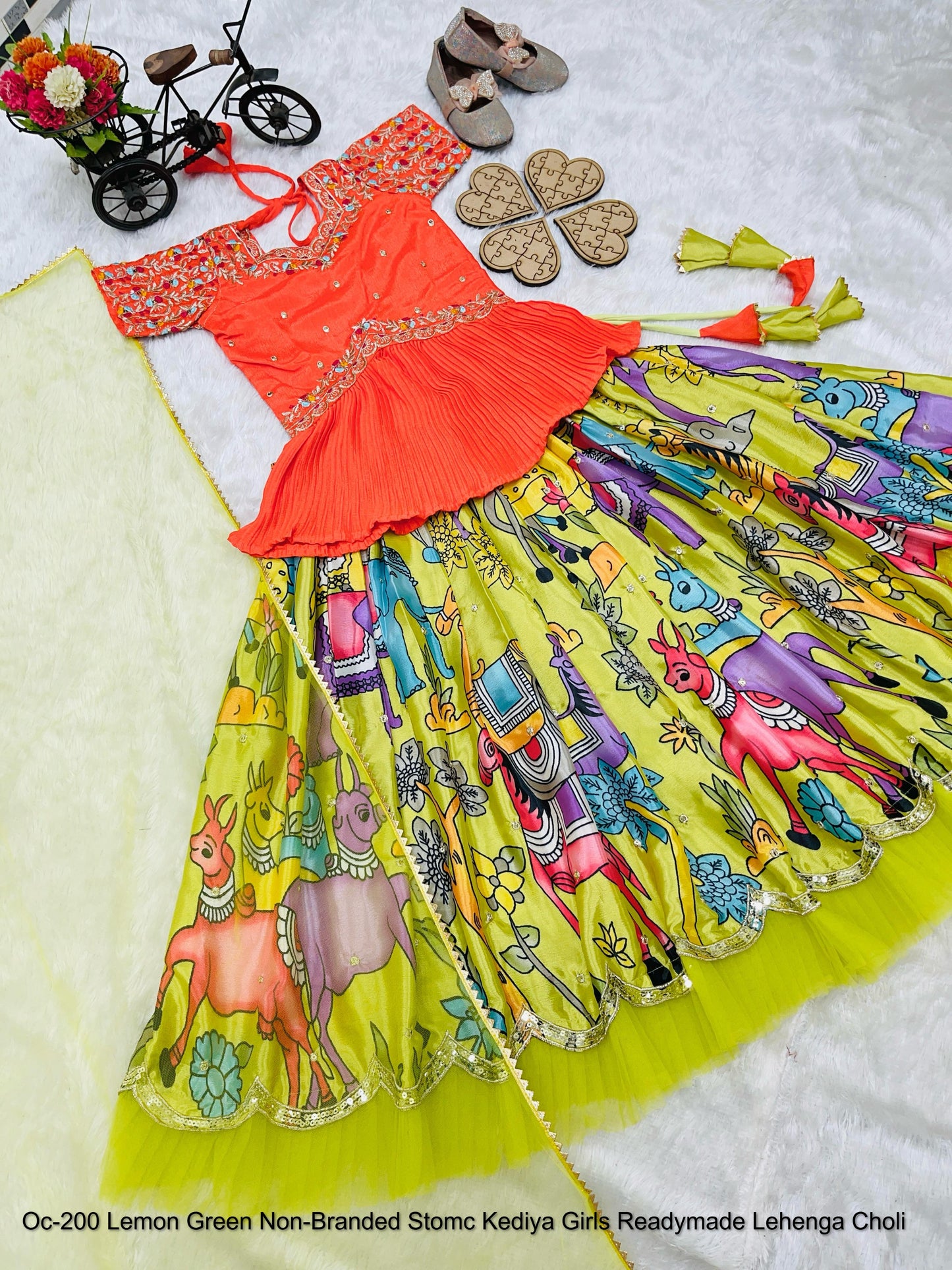 Oc-200 Lemon Green Non-Branded Stomc Kediya Girls Readymade Lehenga Choli
