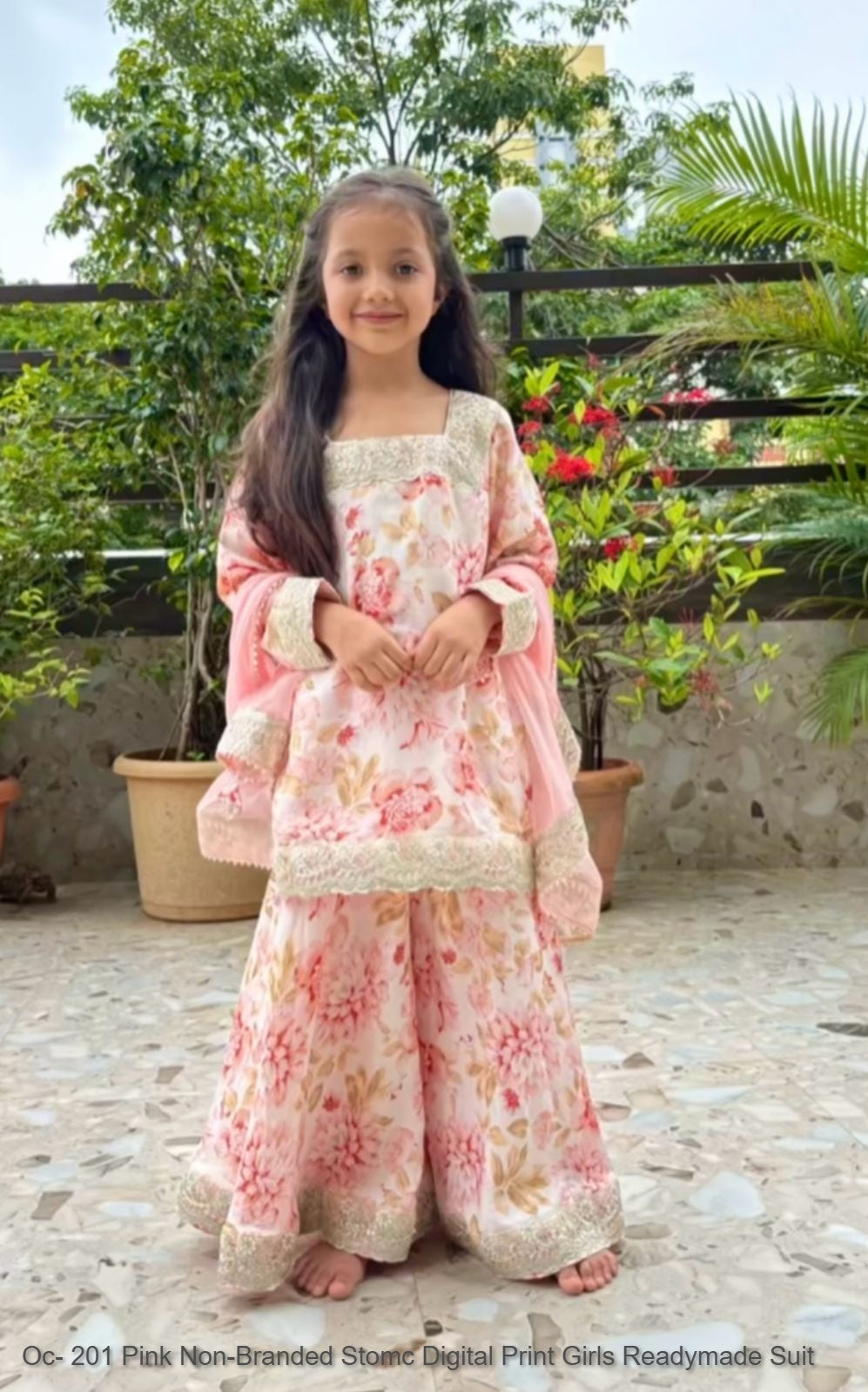 Oc- 201 Pink Non-Branded Stomc Digital Print Girls Readymade Suit
