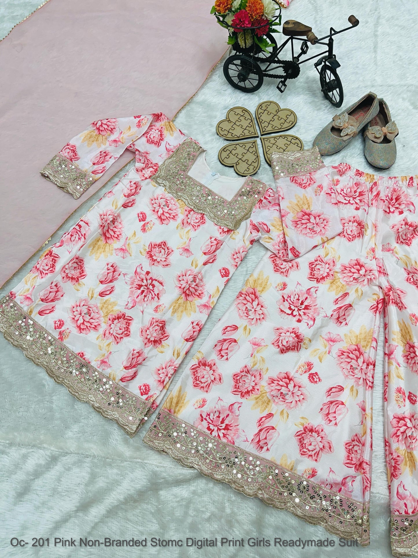 Oc- 201 Pink Non-Branded Stomc Digital Print Girls Readymade Suit