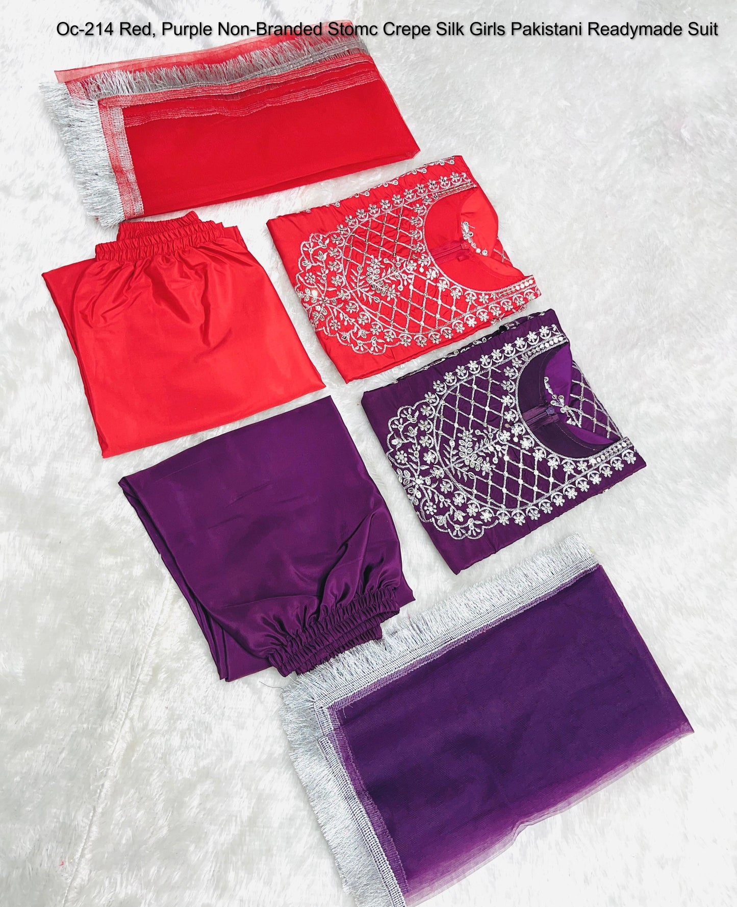 Oc-214 Red, Purple Non-Branded Stomc Crepe Silk Girls Pakistani Readymade Suit