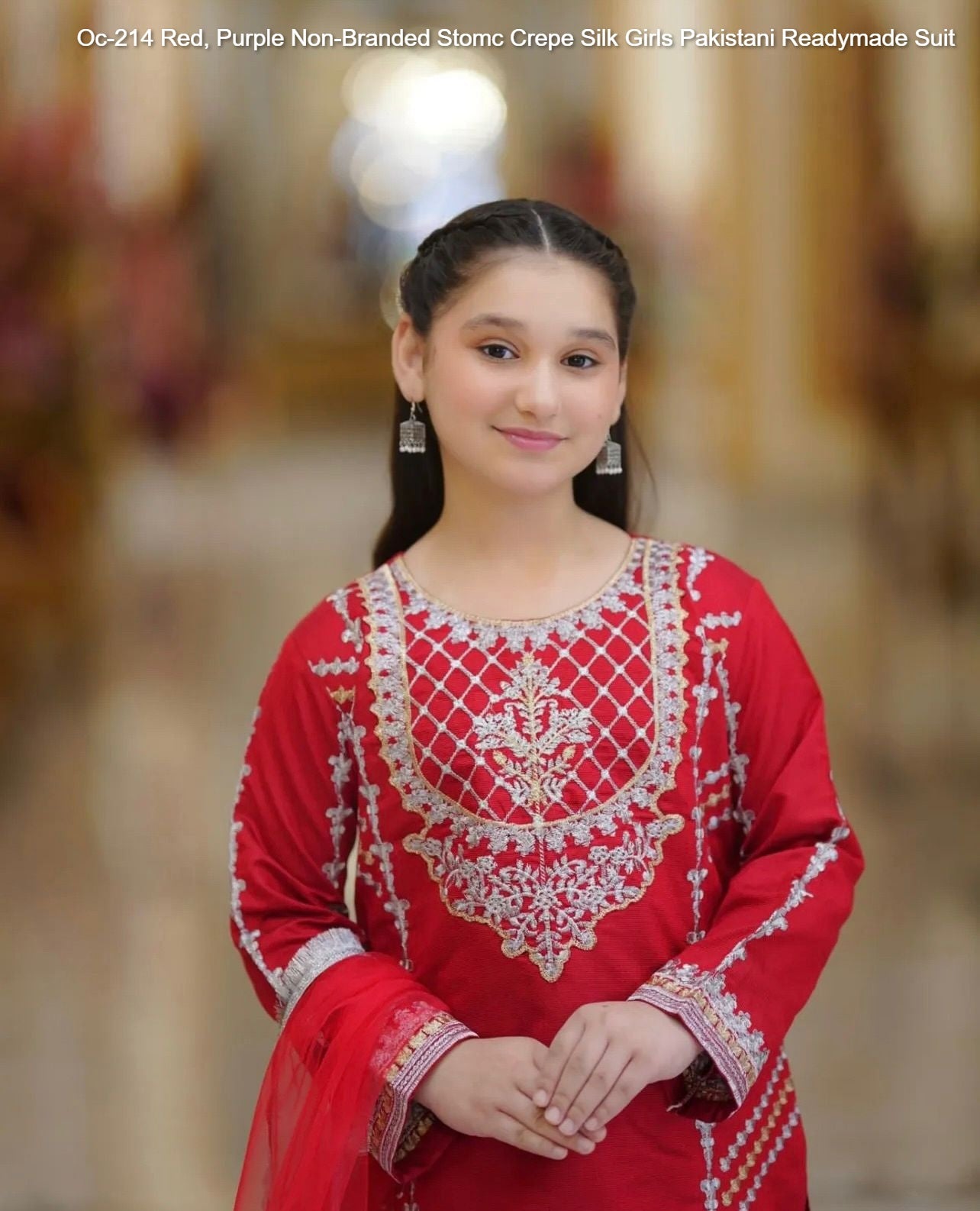 Oc-214 Red, Purple Non-Branded Stomc Crepe Silk Girls Pakistani Readymade Suit