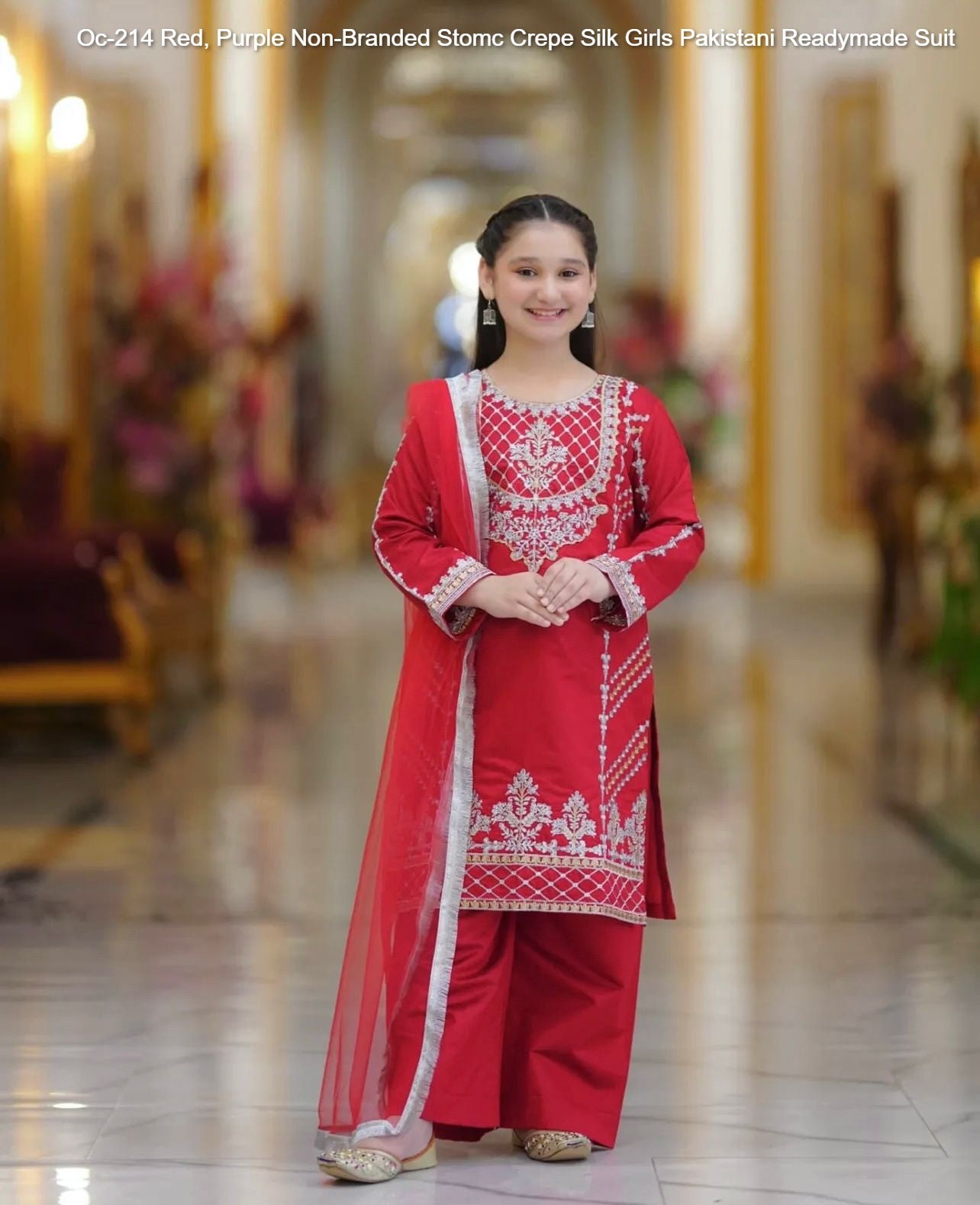 Oc-214 Red, Purple Non-Branded Stomc Crepe Silk Girls Pakistani Readymade Suit