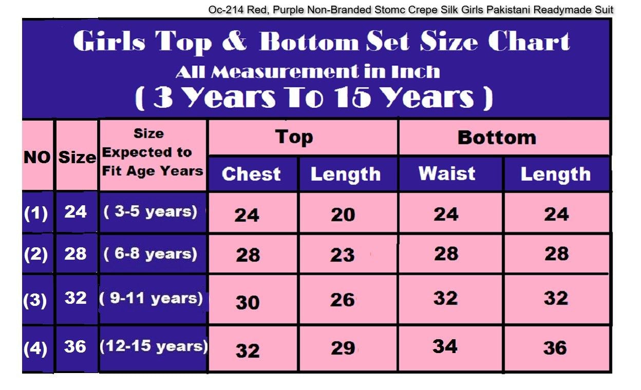 Oc-214 Red, Purple Non-Branded Stomc Crepe Silk Girls Pakistani Readymade Suit