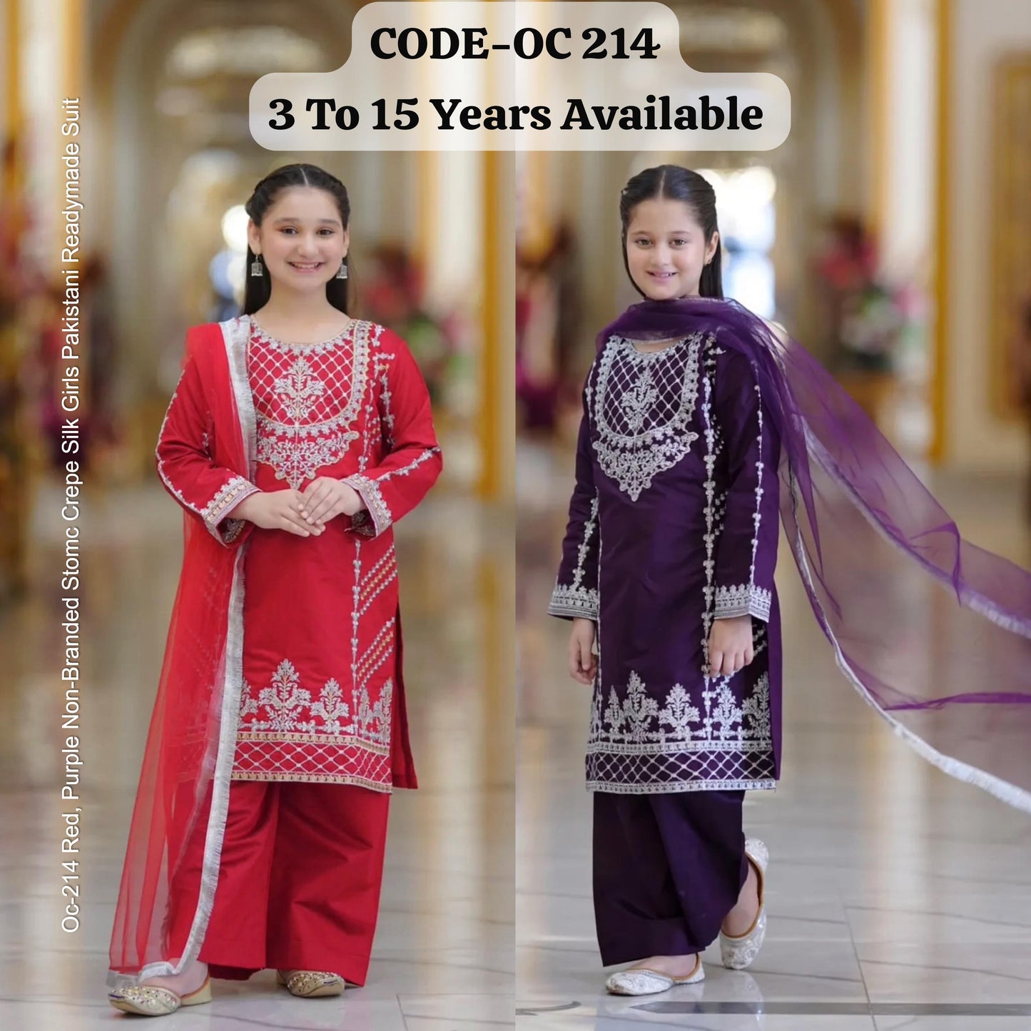 Oc-214 Red, Purple Non-Branded Stomc Crepe Silk Girls Pakistani Readymade Suit