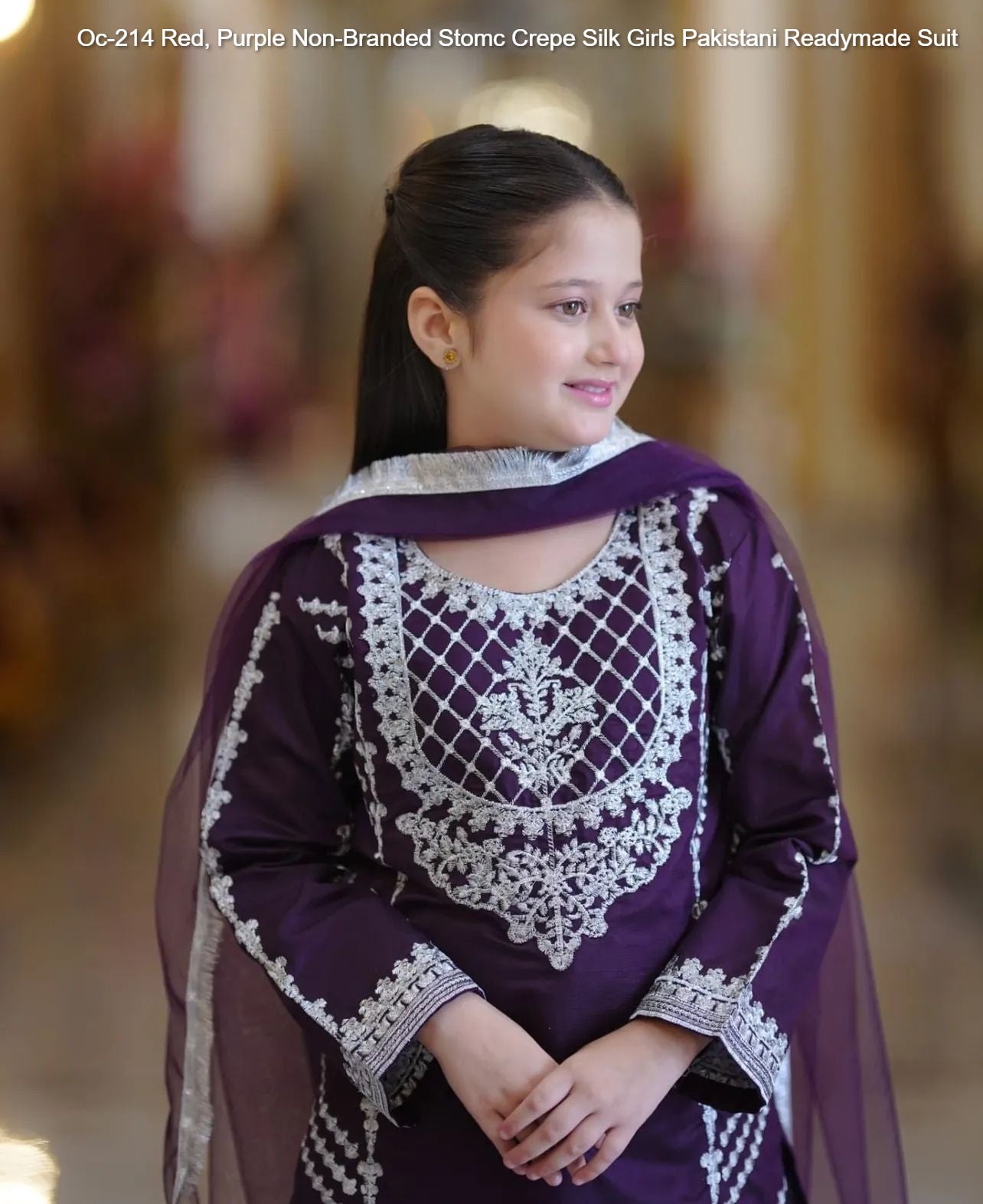 Oc-214 Red, Purple Non-Branded Stomc Crepe Silk Girls Pakistani Readymade Suit