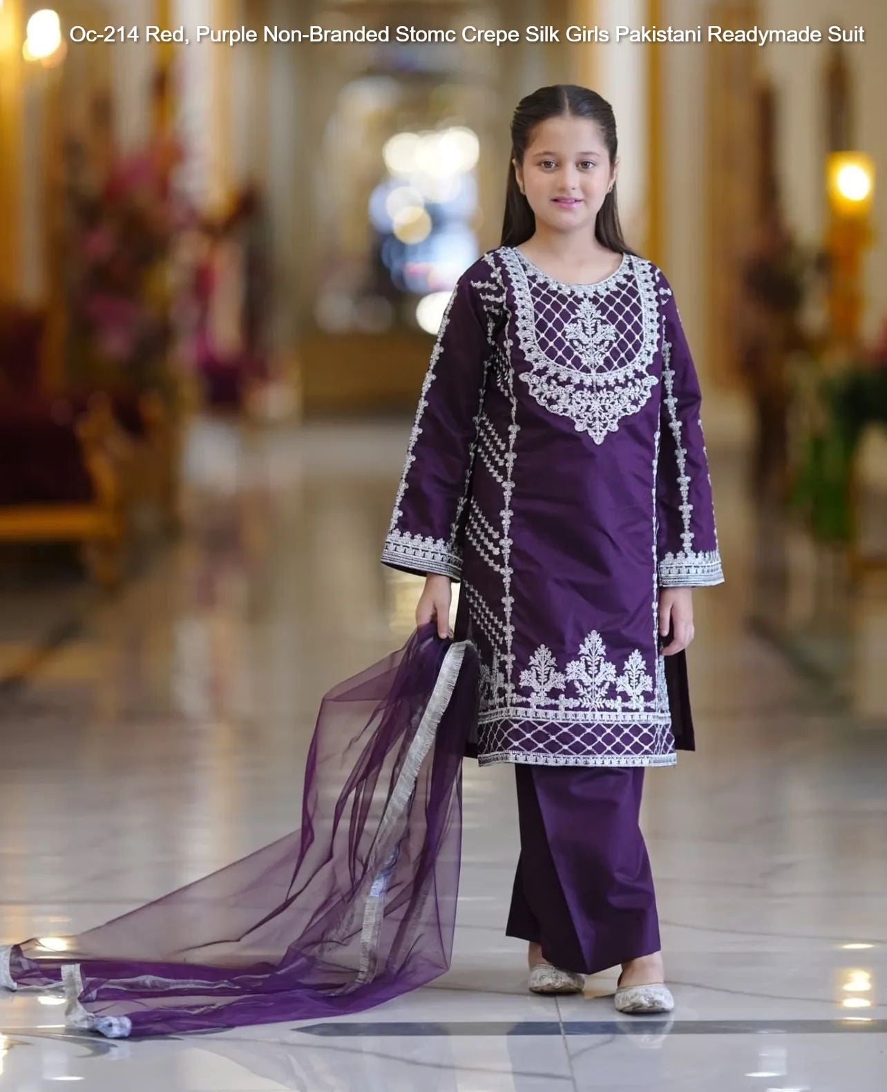 Oc-214 Red, Purple Non-Branded Stomc Crepe Silk Girls Pakistani Readymade Suit