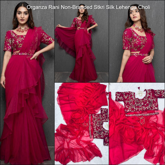 Organza Rani Non-Branded Stkri Silk Lehenga Choli