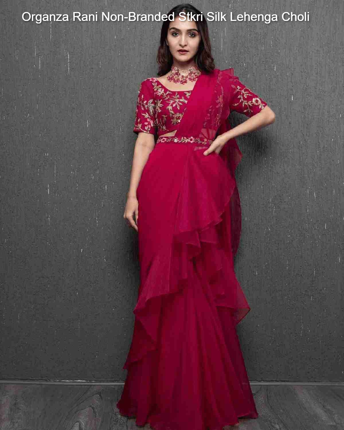 Organza Rani Non-Branded Stkri Silk Lehenga Choli