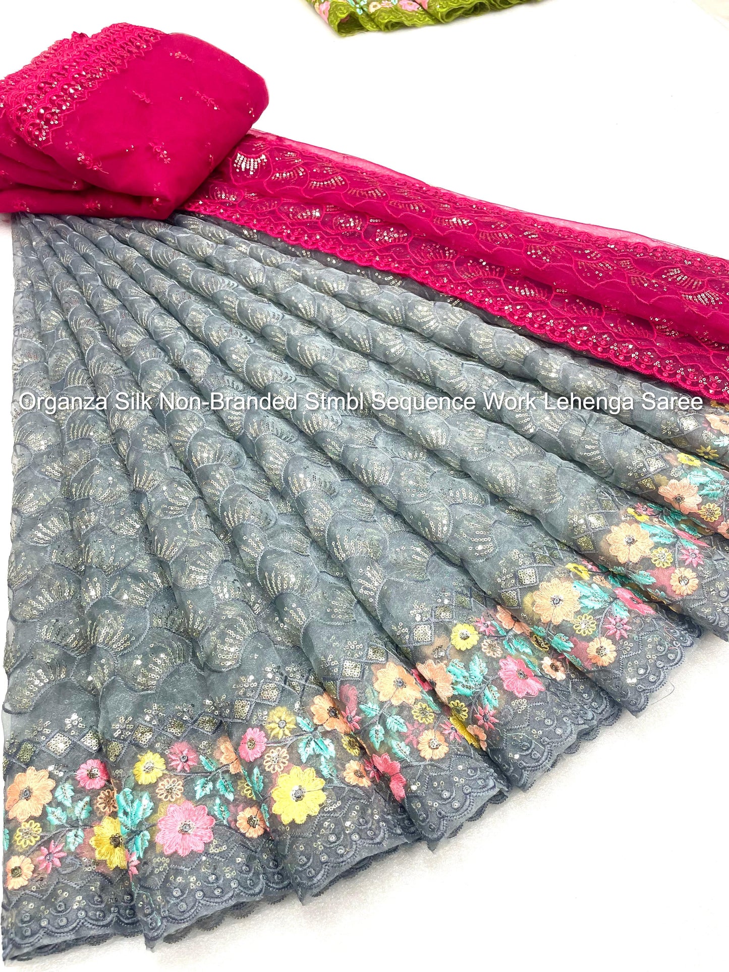 Organza Silk Non-Branded Stmbl Sequence Work Lehenga Saree