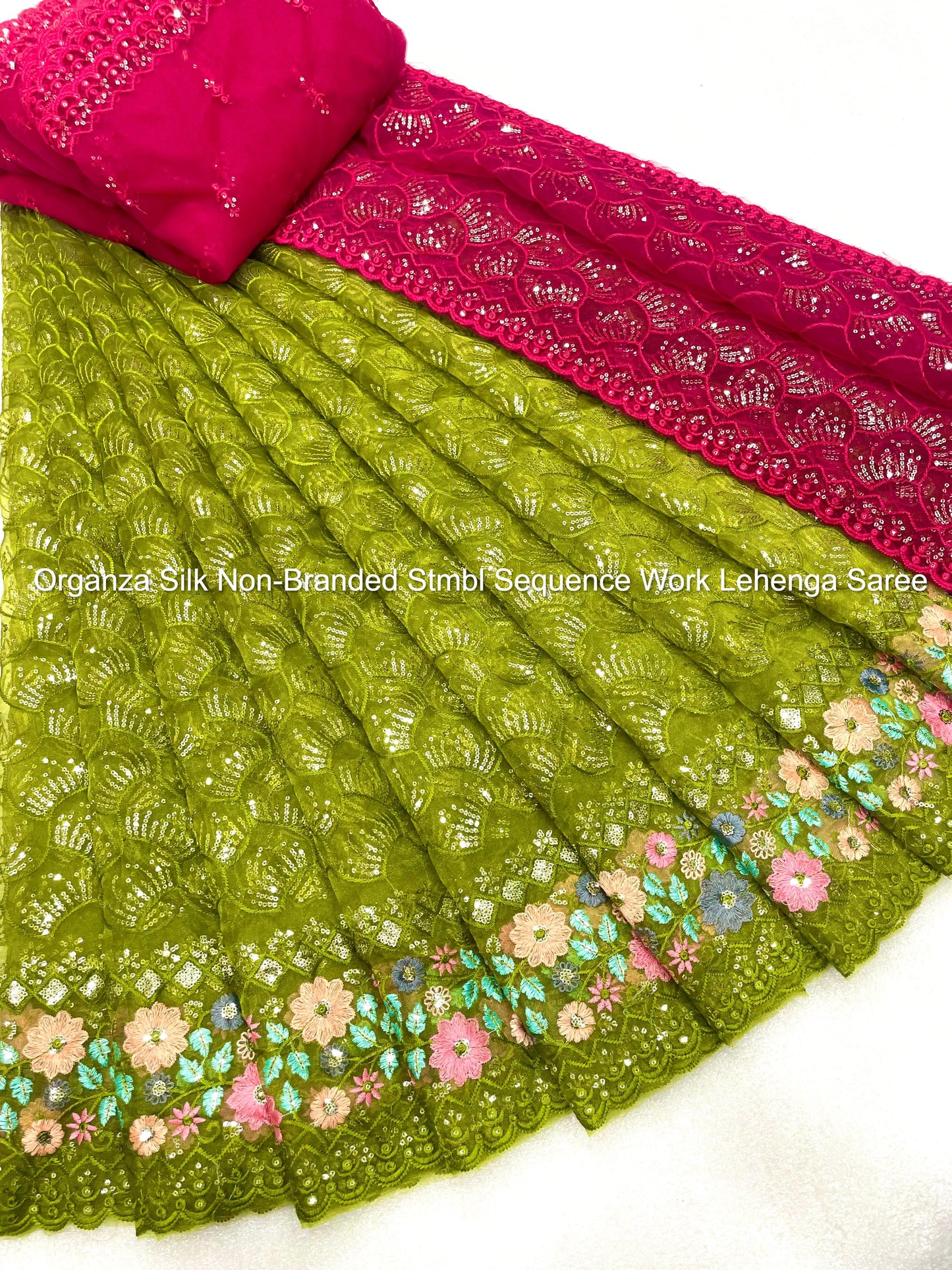 Organza Silk Non-Branded Stmbl Sequence Work Lehenga Saree