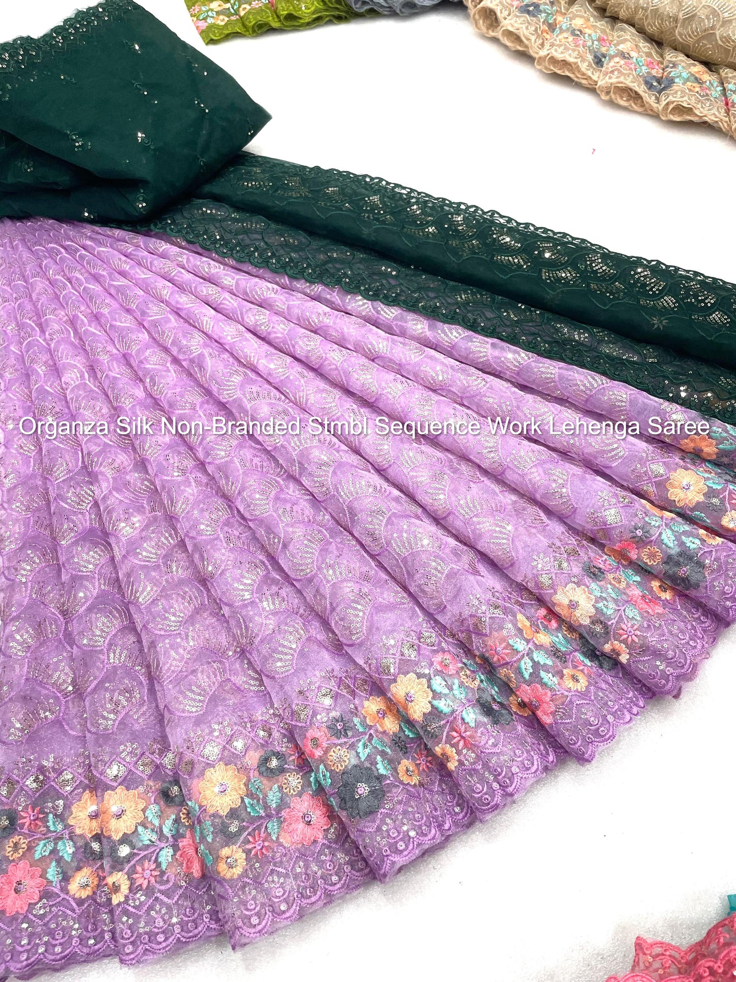 Organza Silk Non-Branded Stmbl Sequence Work Lehenga Saree
