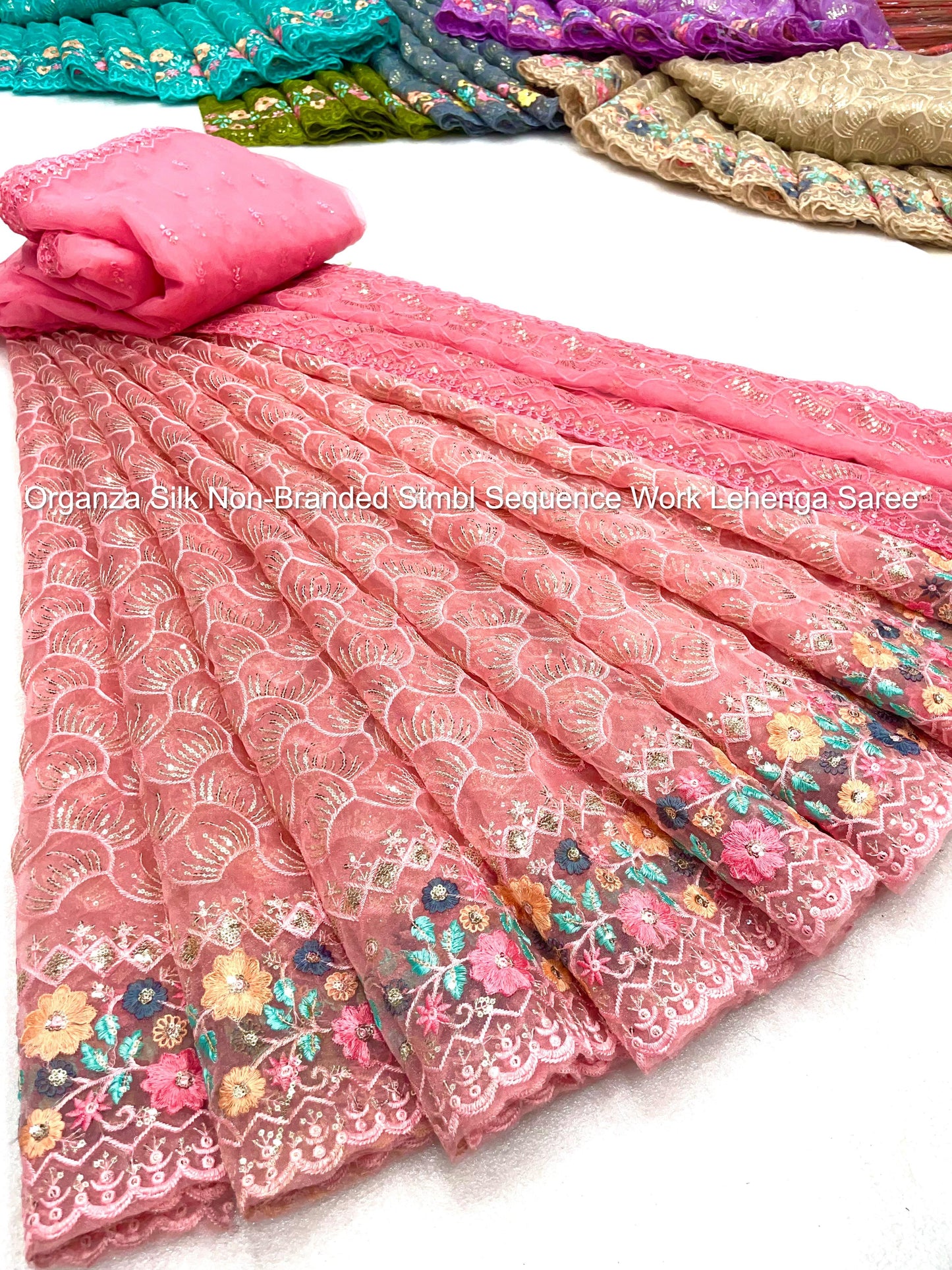 Organza Silk Non-Branded Stmbl Sequence Work Lehenga Saree