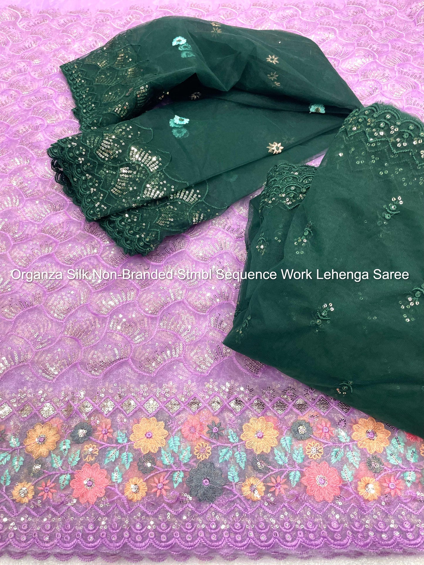 Organza Silk Non-Branded Stmbl Sequence Work Lehenga Saree