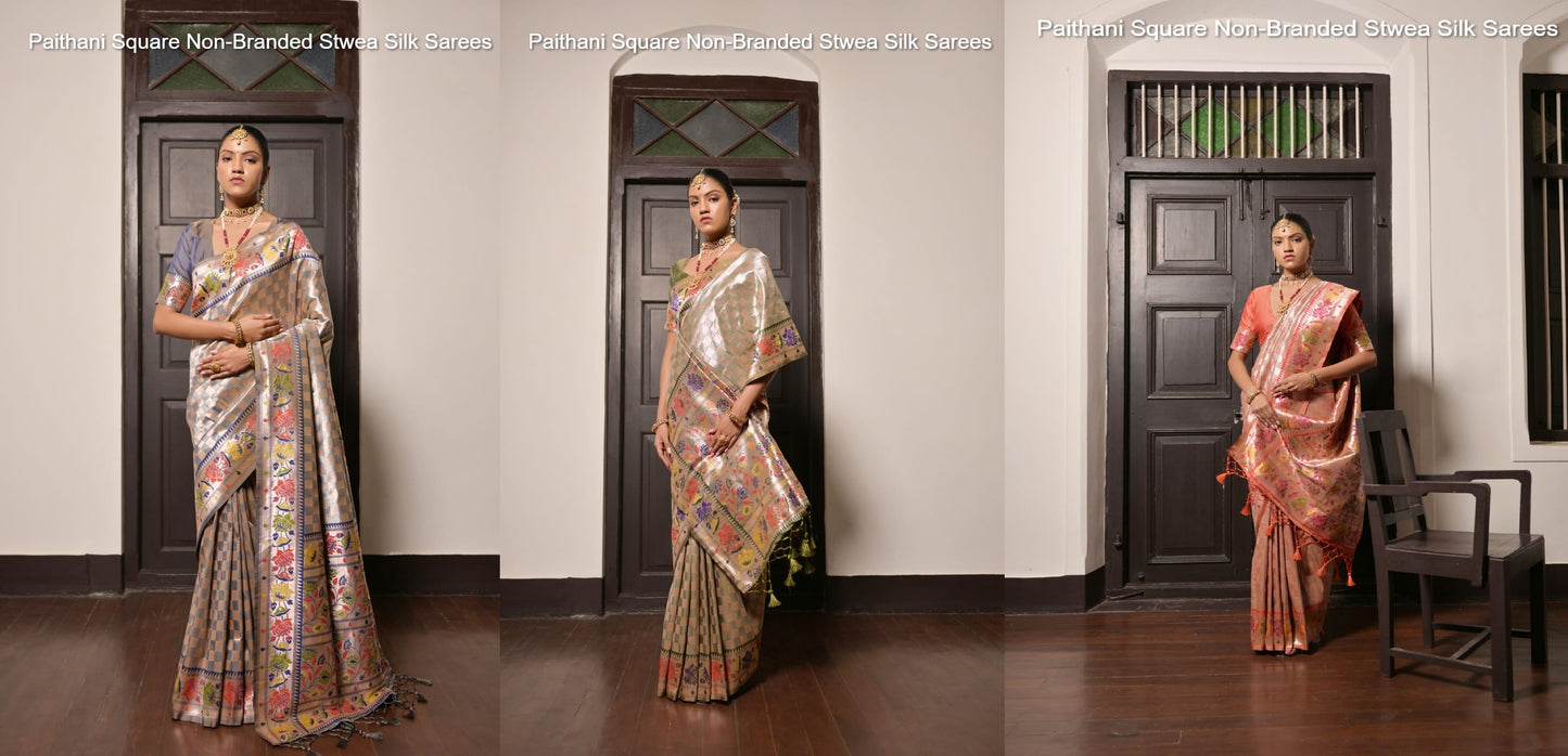 Paithani Square Non-Branded Stwea Silk Sarees