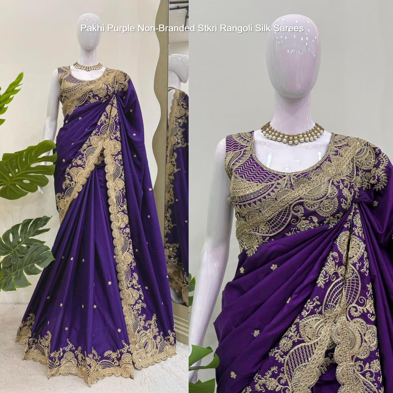 Pakhi Purple Non-Branded Stkri Rangoli Silk Sarees