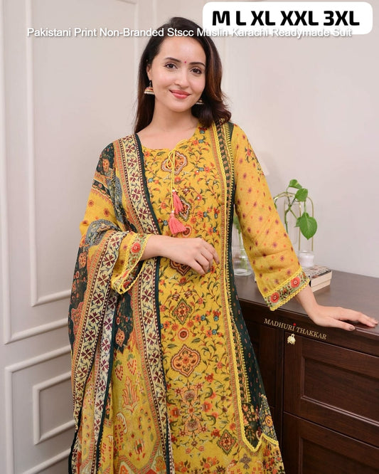 Pakistani Print Non-Branded Stscc Muslin Karachi Readymade Suit
