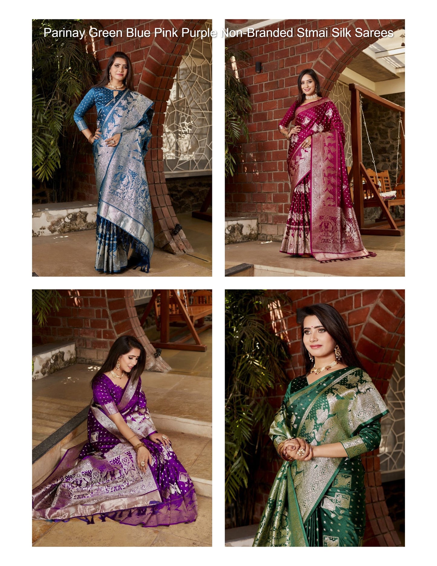 Parinay Green Blue Pink Purple Non-Branded Stmai Silk Sarees