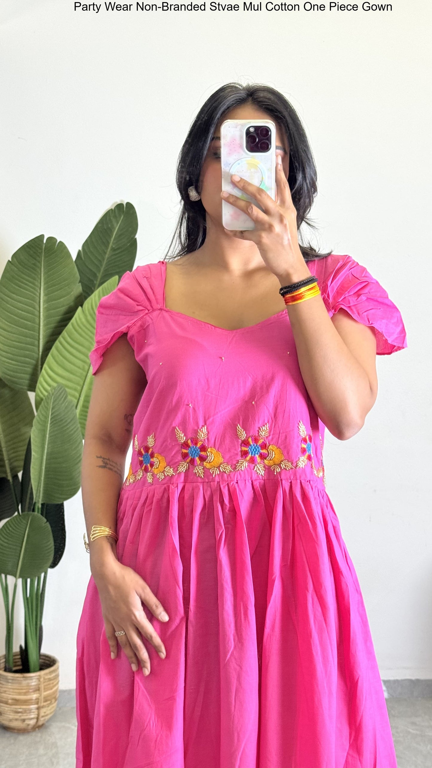 Party Wear Non-Branded Stvae Mul Cotton One Piece Gown