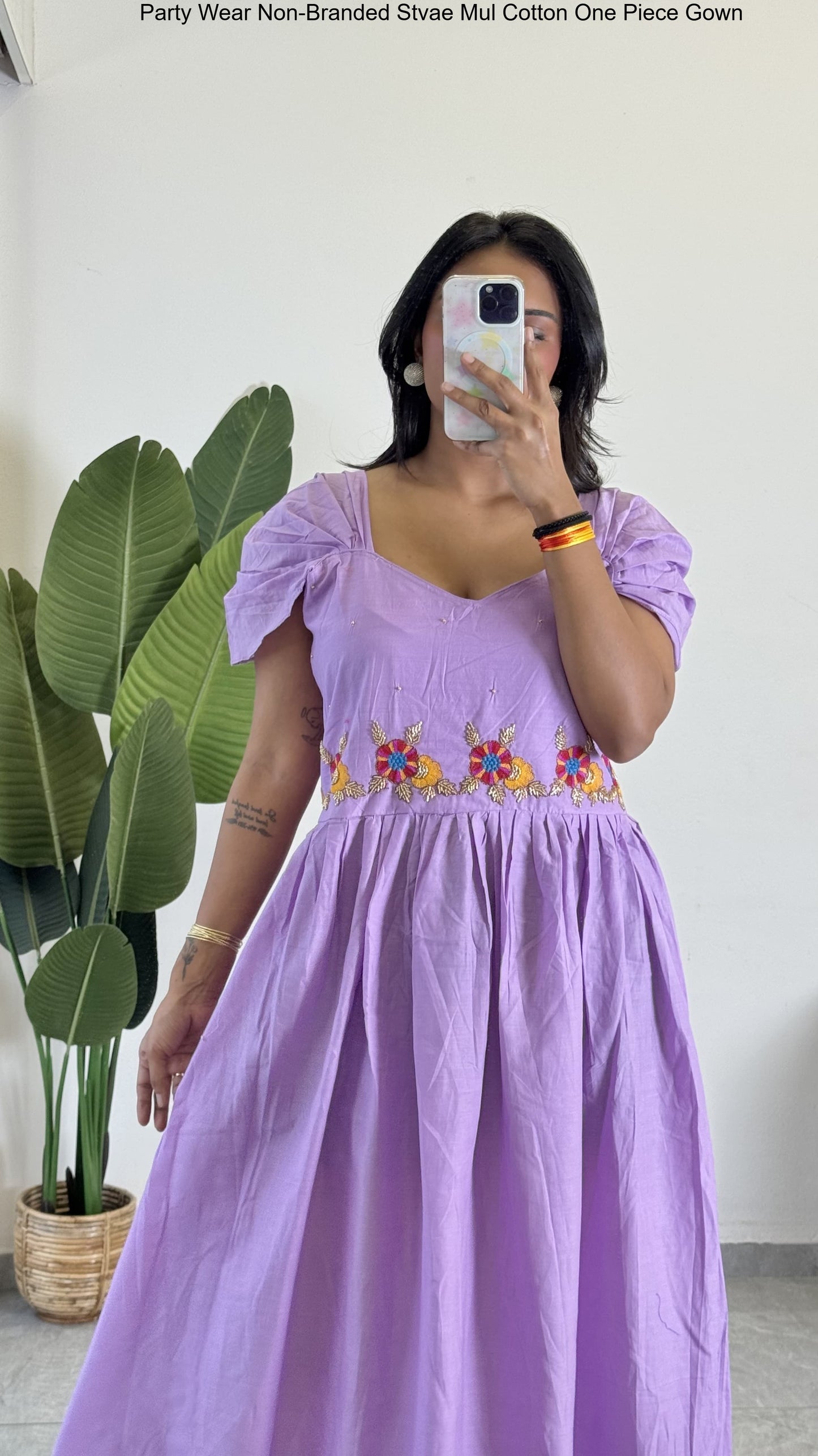 Party Wear Non-Branded Stvae Mul Cotton One Piece Gown