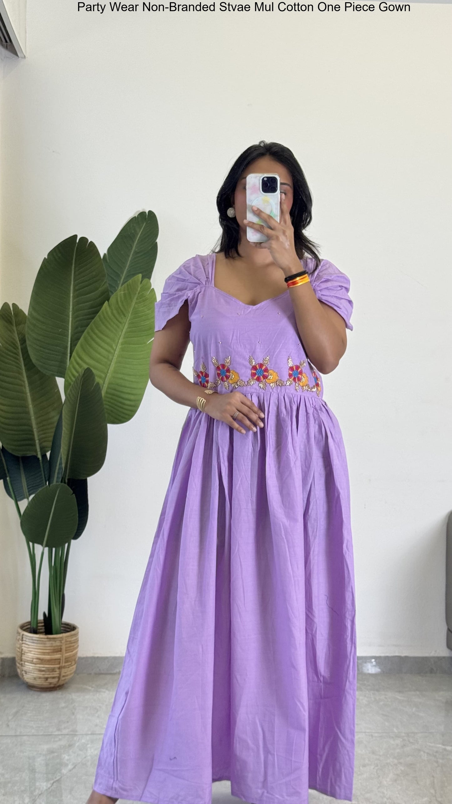 Party Wear Non-Branded Stvae Mul Cotton One Piece Gown
