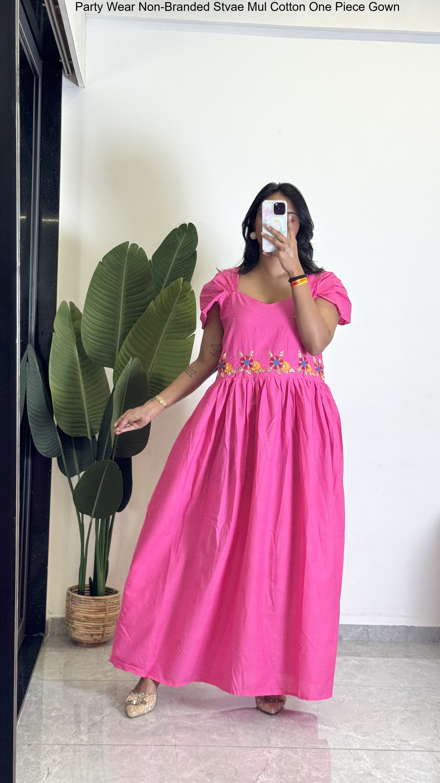 Party Wear Non-Branded Stvae Mul Cotton One Piece Gown