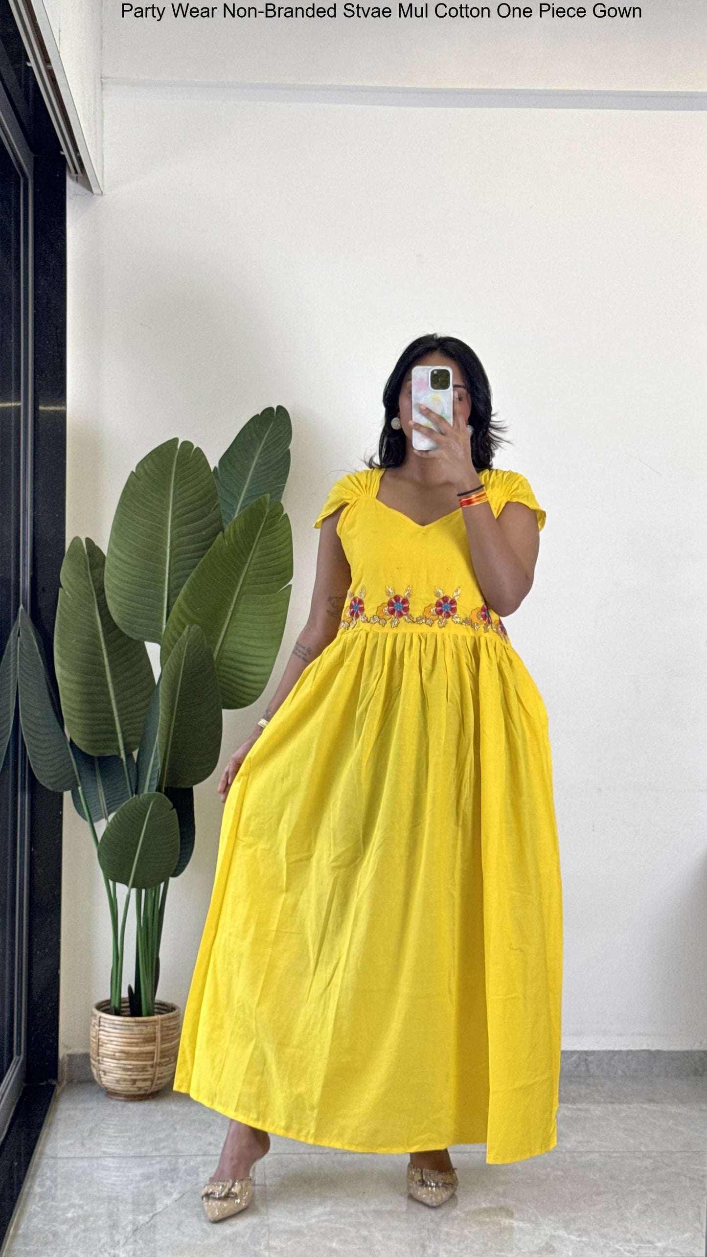 Party Wear Non-Branded Stvae Mul Cotton One Piece Gown