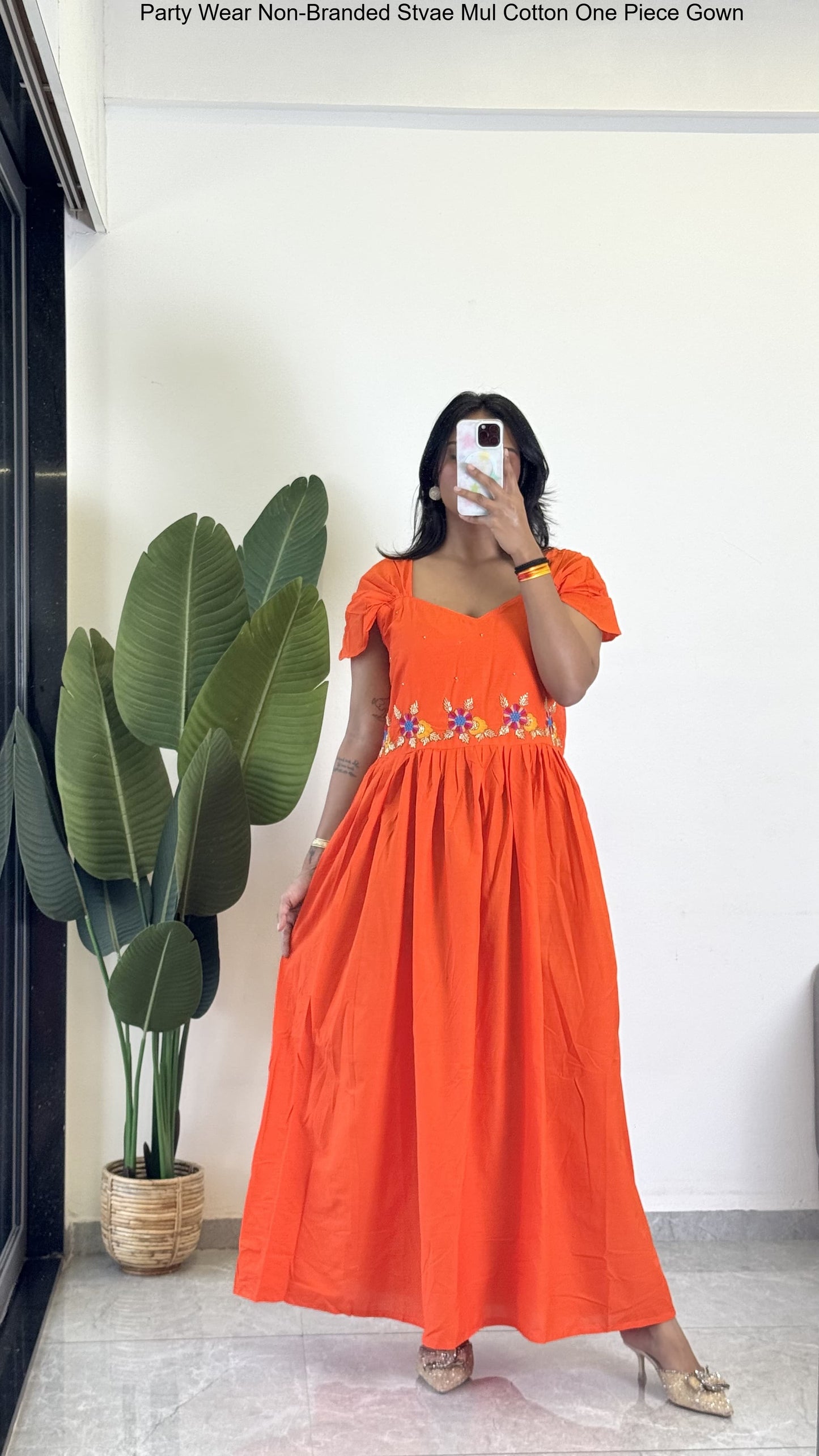 Party Wear Non-Branded Stvae Mul Cotton One Piece Gown