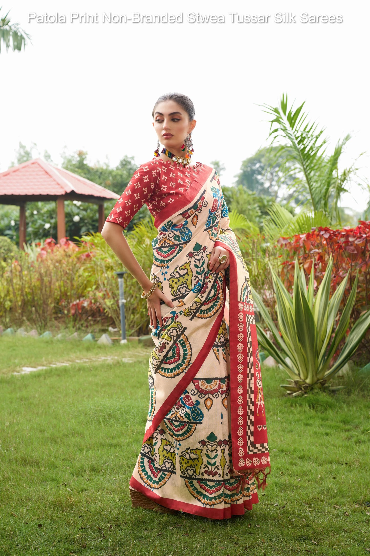 Patola Print Non-Branded Stwea Tussar Silk Sarees