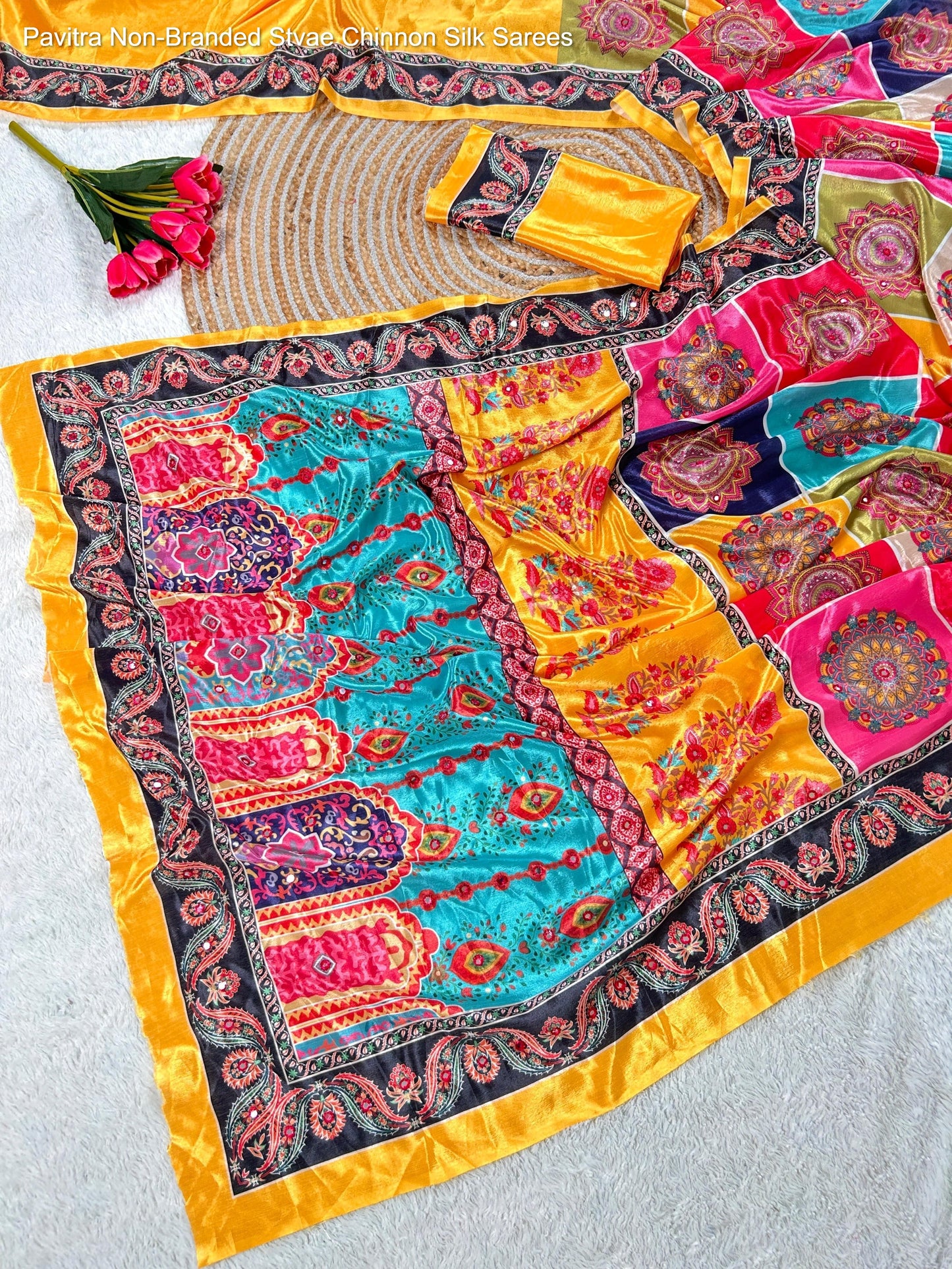 Pavitra Non-Branded Stvae Chinnon Silk Sarees