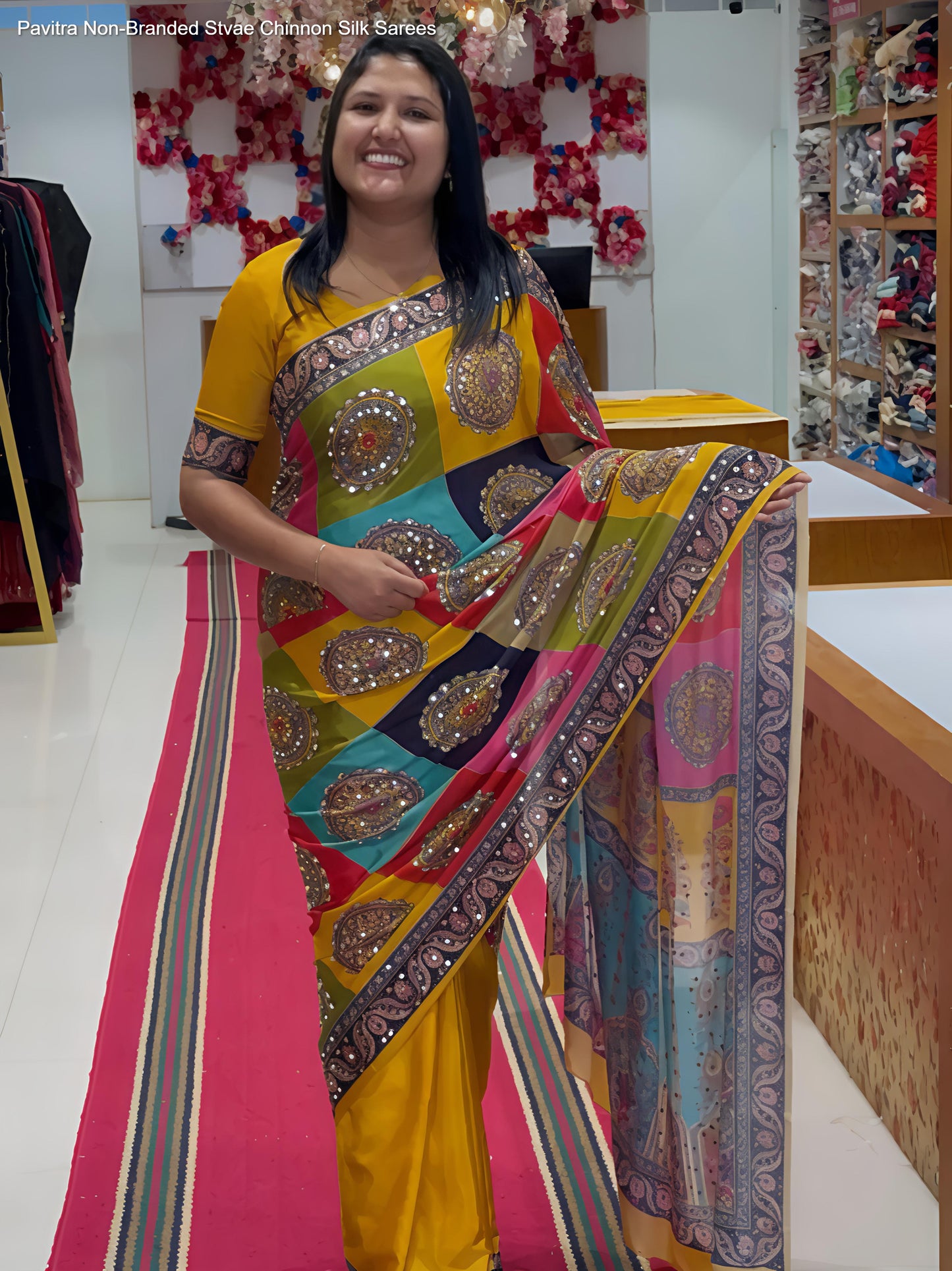Pavitra Non-Branded Stvae Chinnon Silk Sarees