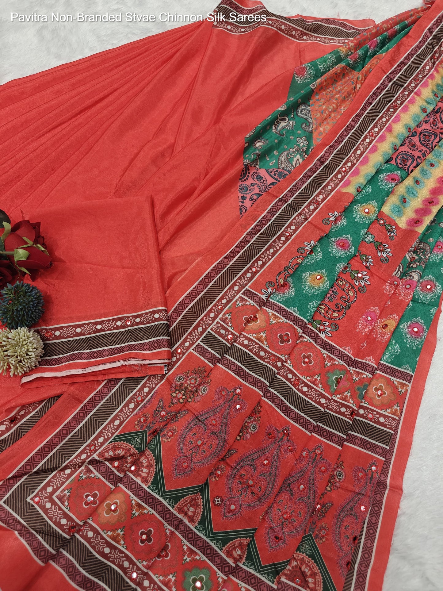Pavitra Non-Branded Stvae Chinnon Silk Sarees