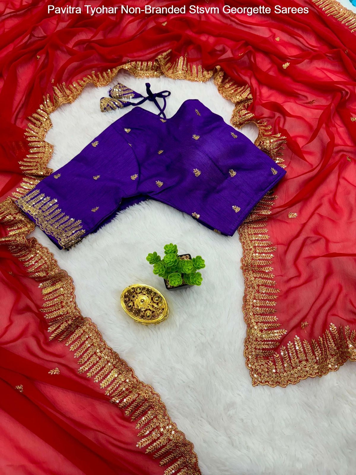 Pavitra Tyohar Non-Branded Stsvm Georgette Sarees