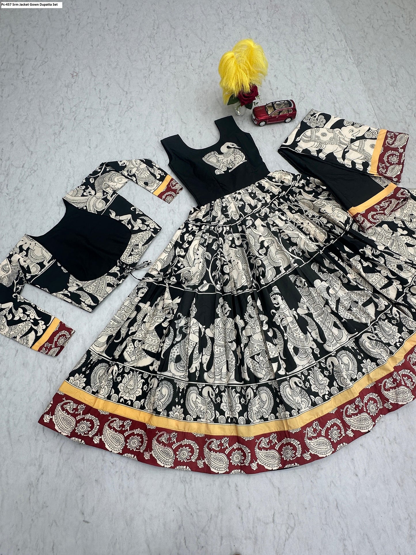 Pc-457 Srm Jacket Gown Dupatta Set