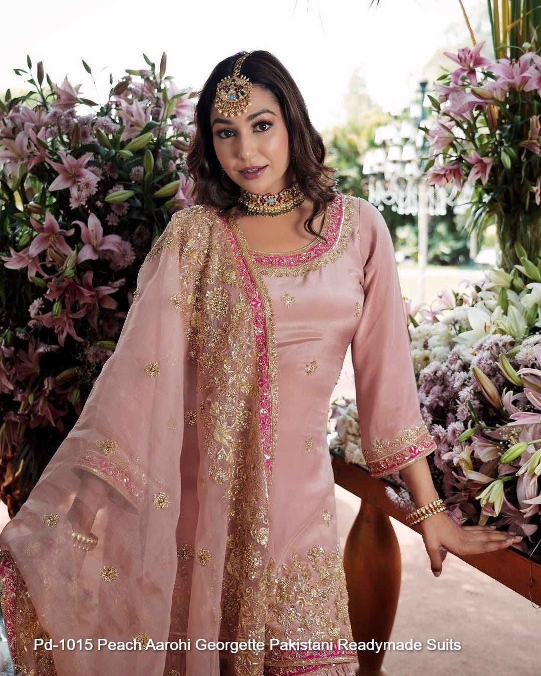 Pd-1015 Peach Aarohi Georgette Pakistani Readymade Suits