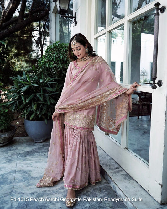 Pd-1015 Peach Aarohi Georgette Pakistani Readymade Suits