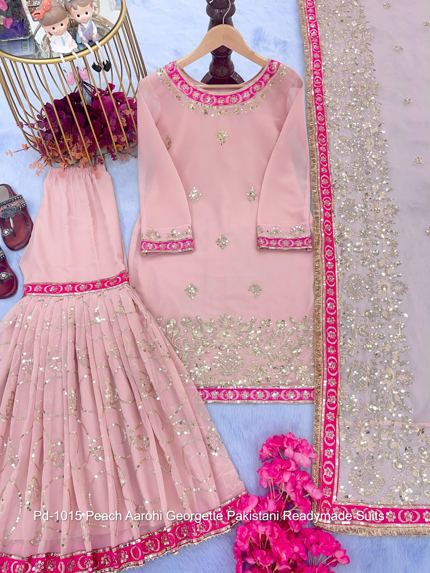 Pd-1015 Peach Aarohi Georgette Pakistani Readymade Suits